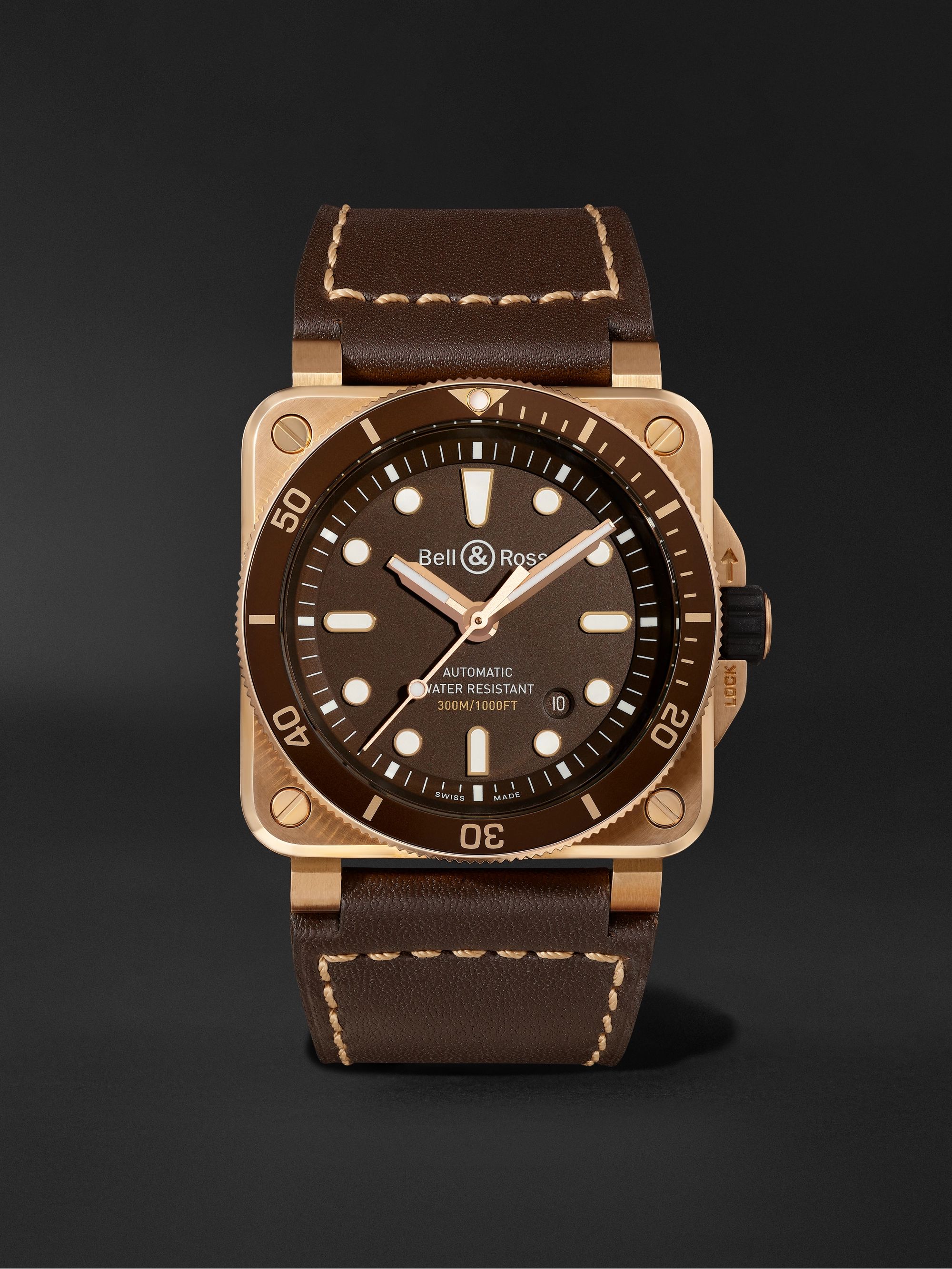 BELL & ROSS BR 03-92 Diver Limited Edition Automatic 42mm Bronze and Leather Watch, Ref.No R0392-D-BR-BR/SCA