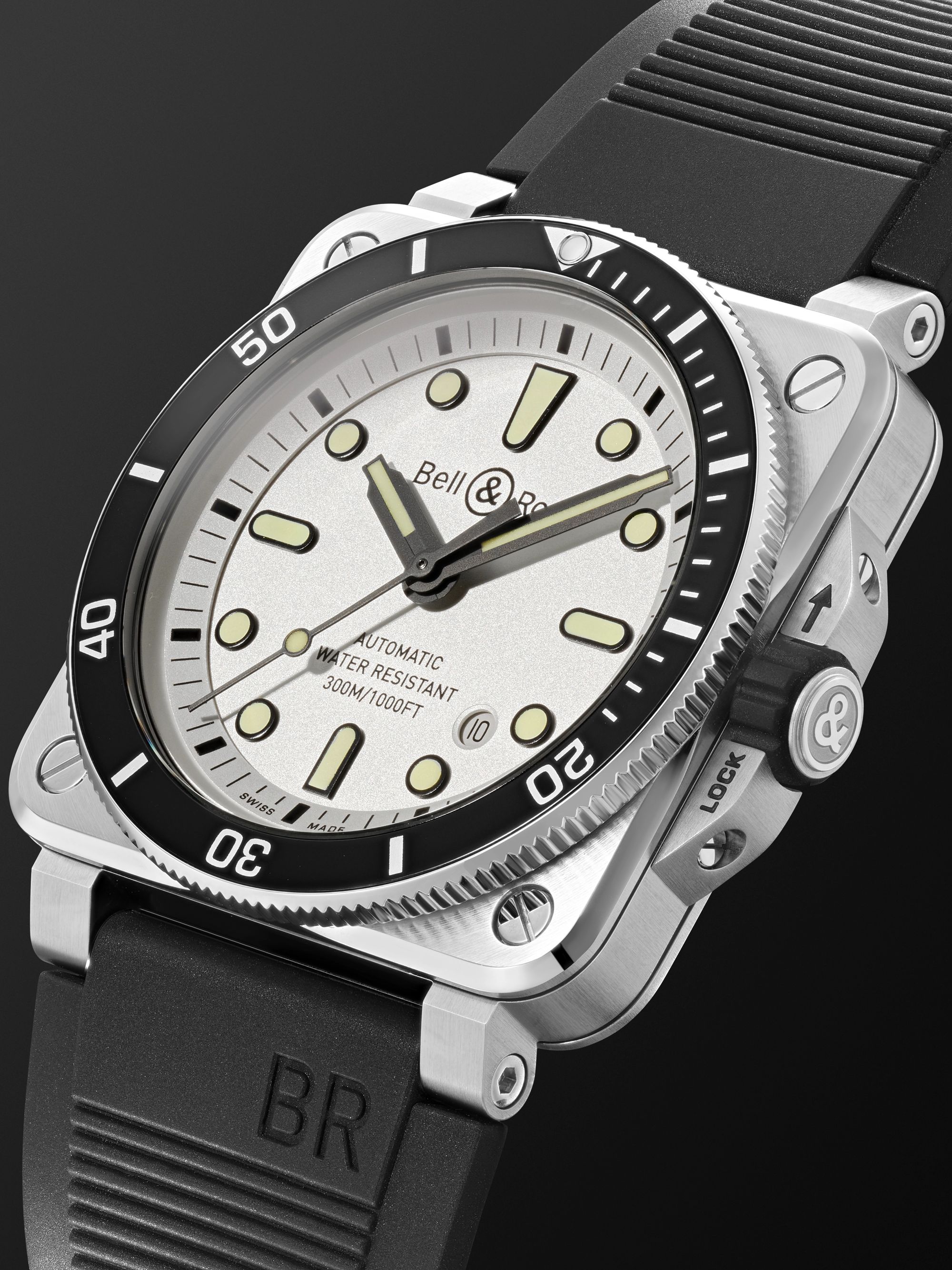 BELL & ROSS BR 03-92 Diver Automatic 42mm Stainless Steel and Rubber Watch, Ref. No. BR0392-D-WH-ST/SRB
