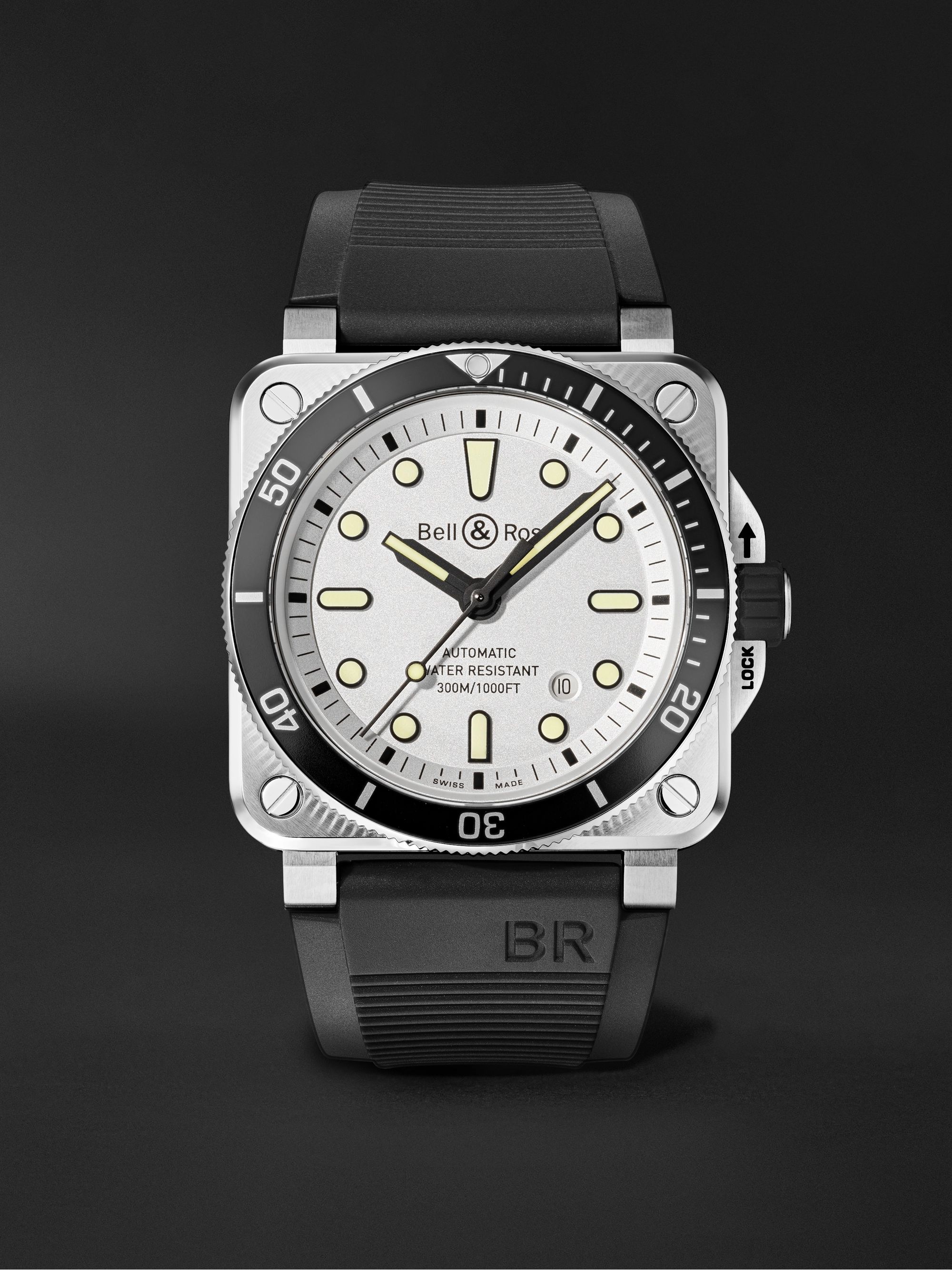 BELL & ROSS BR 03-92 Diver Automatic 42mm Stainless Steel and Rubber Watch, Ref. No. BR0392-D-WH-ST/SRB