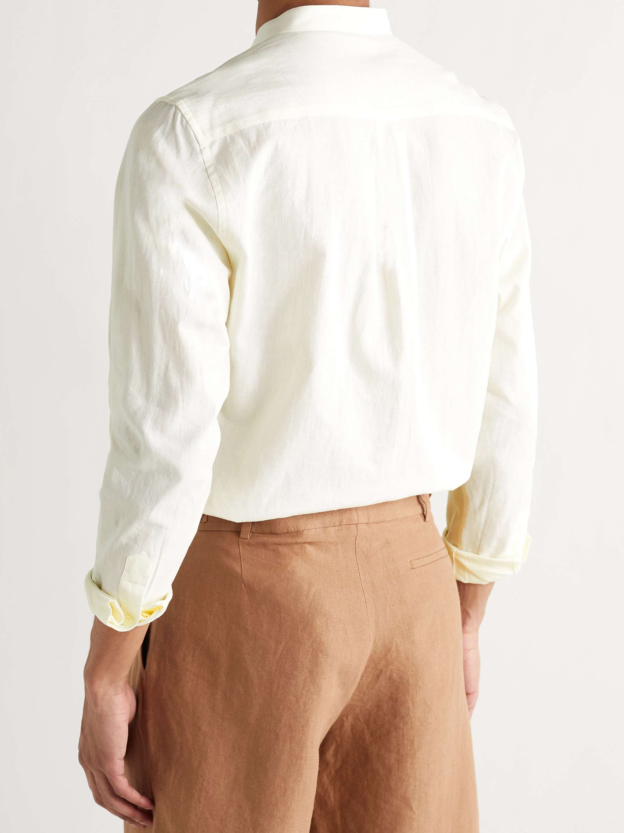DE BONNE FACTURE Grandad-Collar Linen and Cotton-Blend Half-Placket Shirt