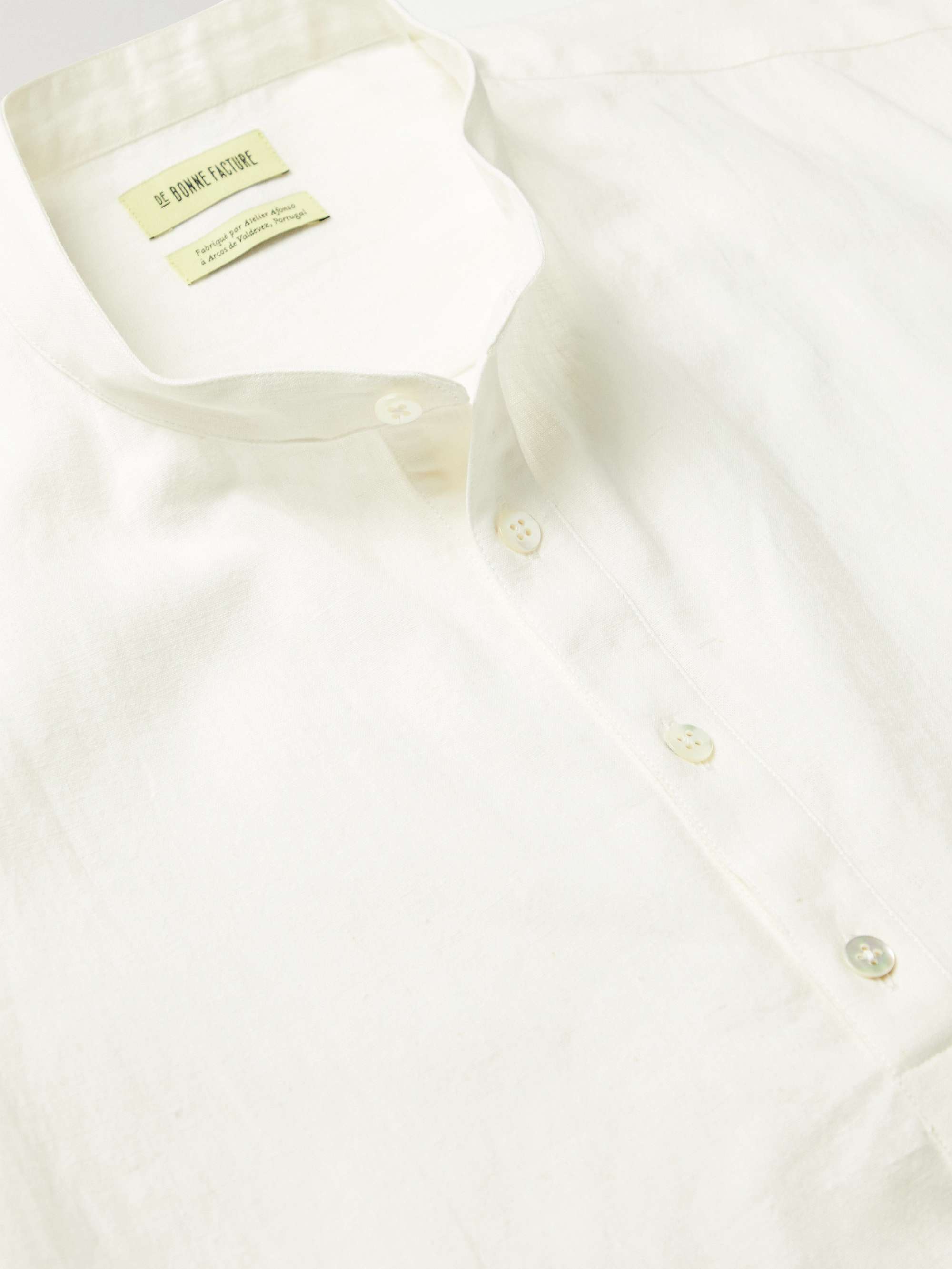 DE BONNE FACTURE Grandad-Collar Linen and Cotton-Blend Half-Placket Shirt