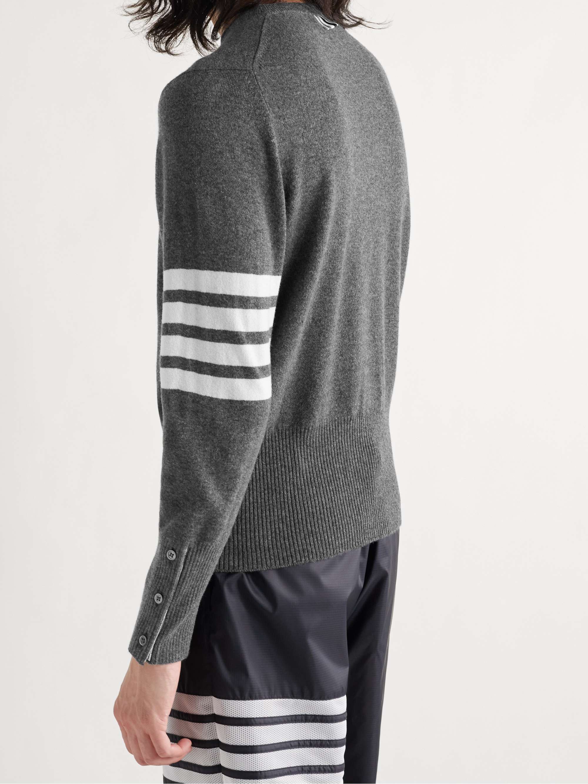 THOM BROWNE Slim-Fit Striped Grosgrain-Trimmed Cashmere Sweater
