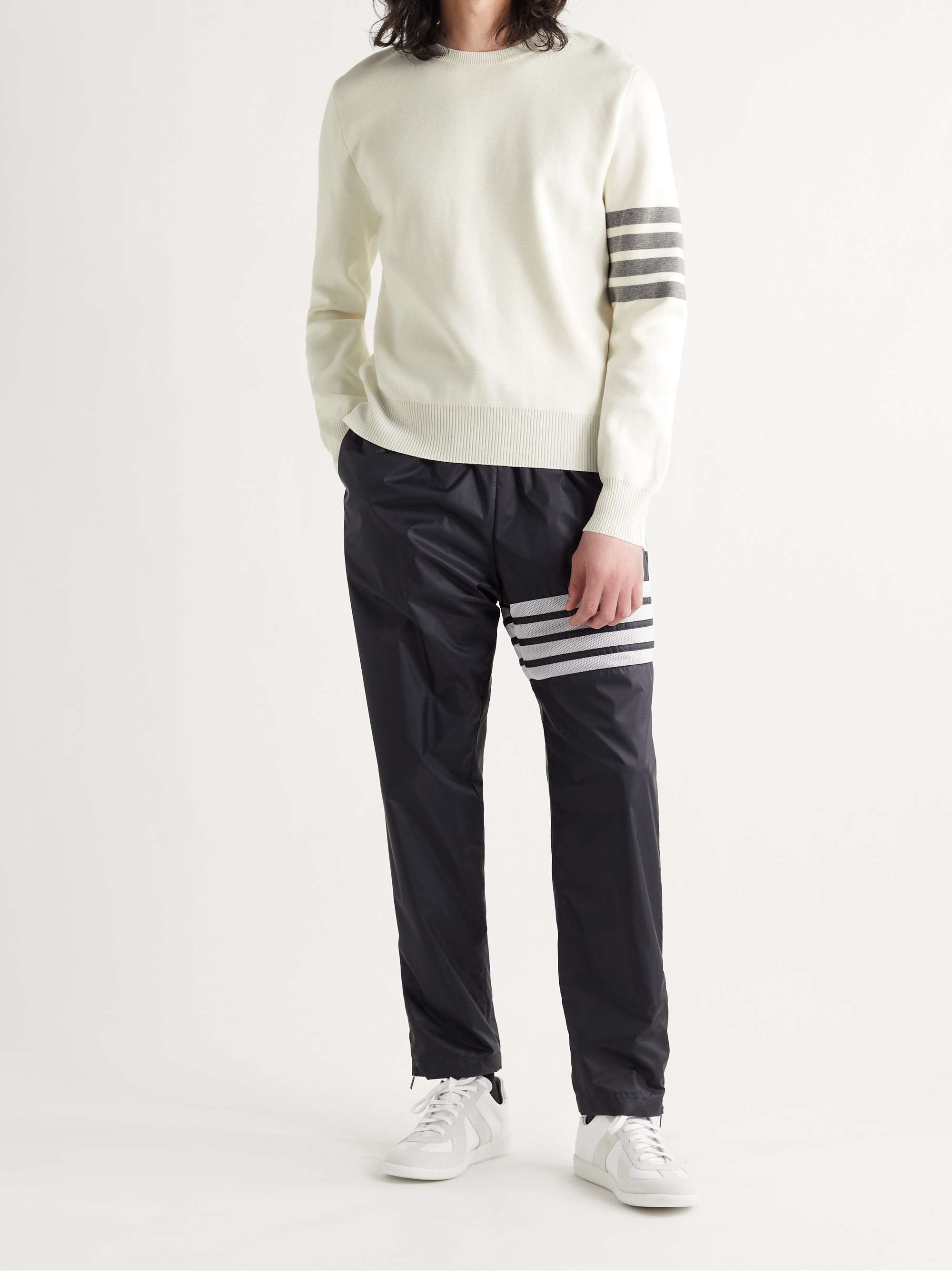 THOM BROWNE Striped Grosgrain-Trimmed Cotton Sweater