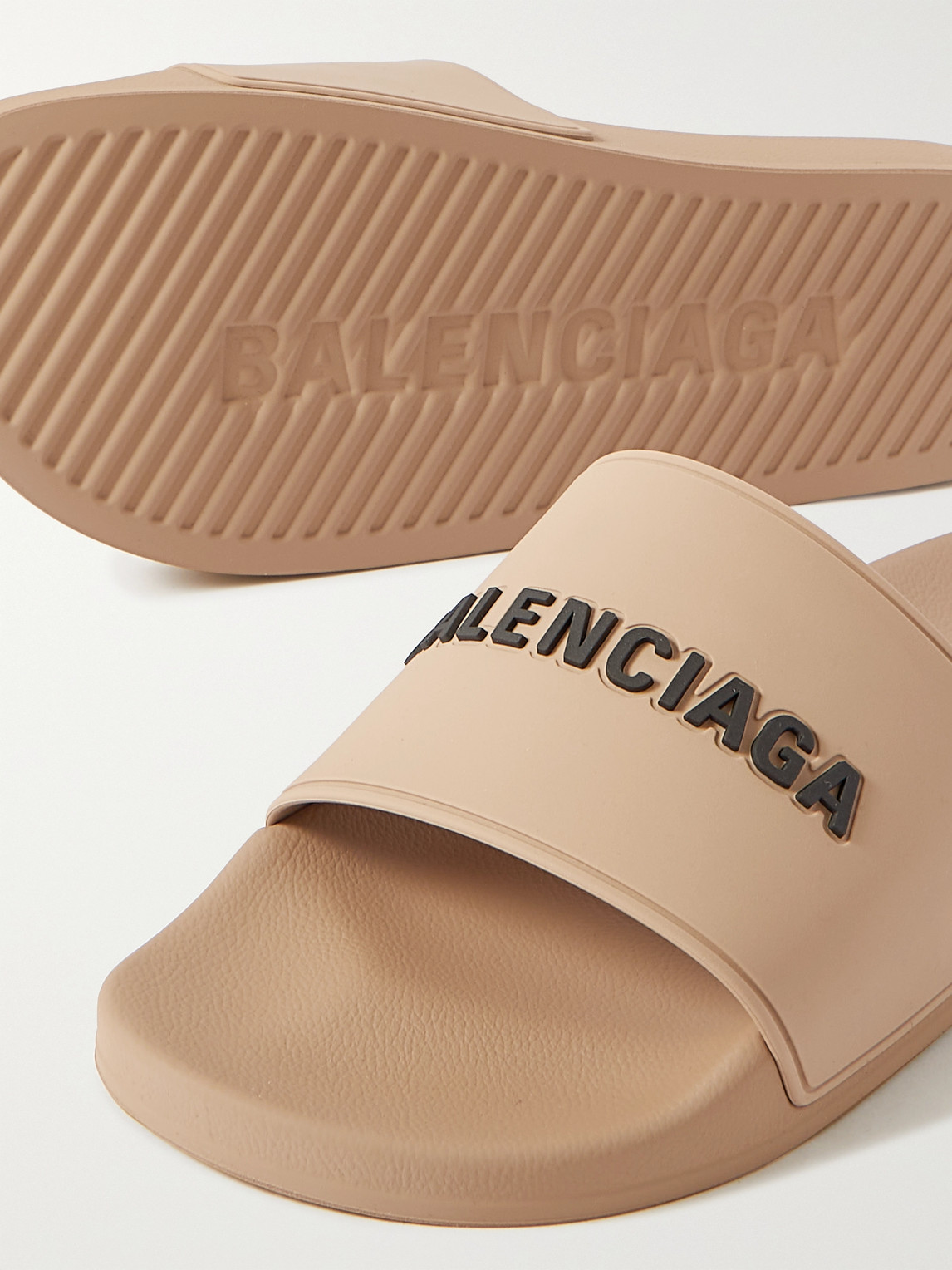 Shop Balenciaga Logo-detailed Rubber Slides In Neutrals