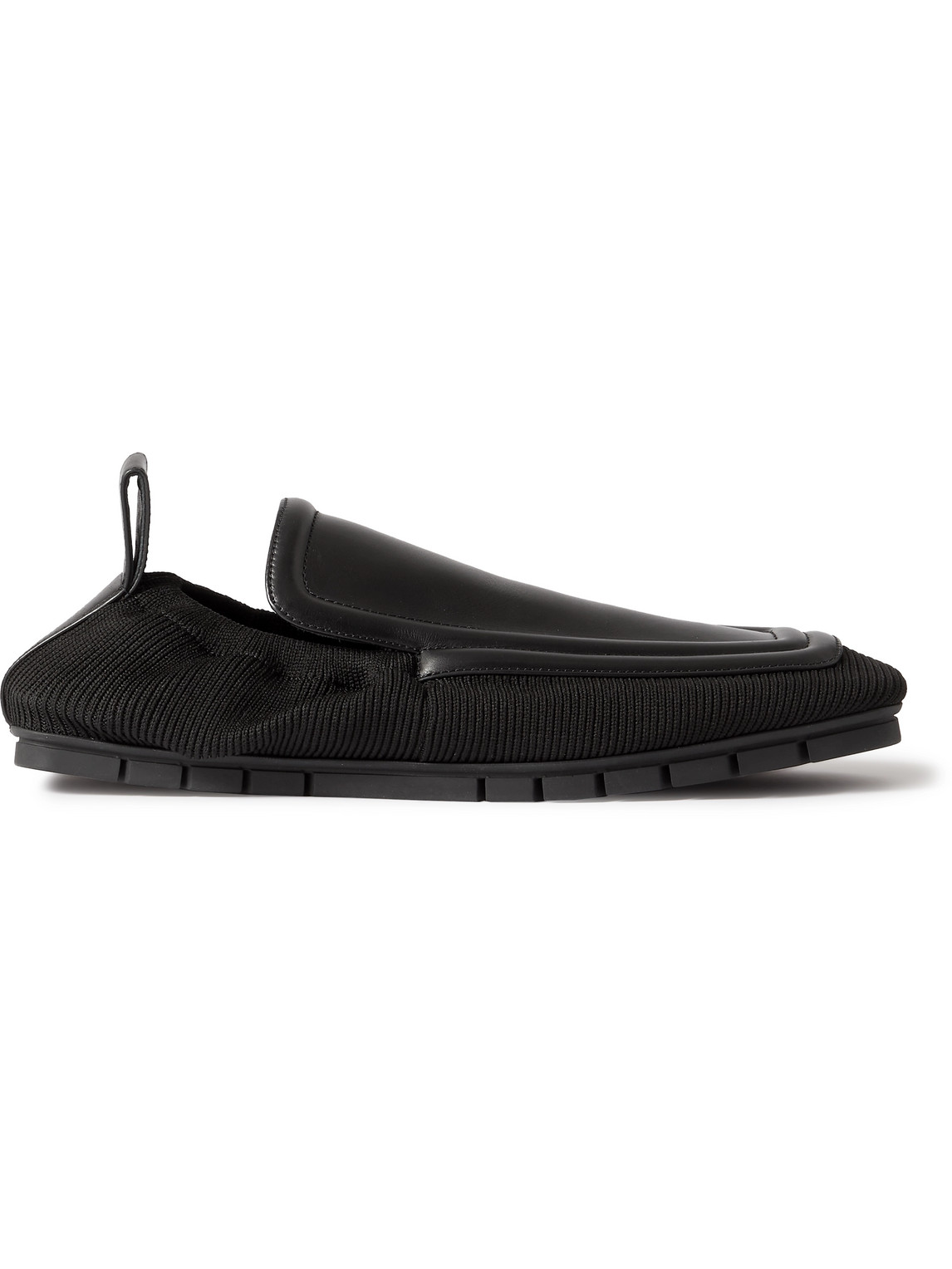 Bottega Veneta Plank Leather And Stretch-knit Loafers In Black