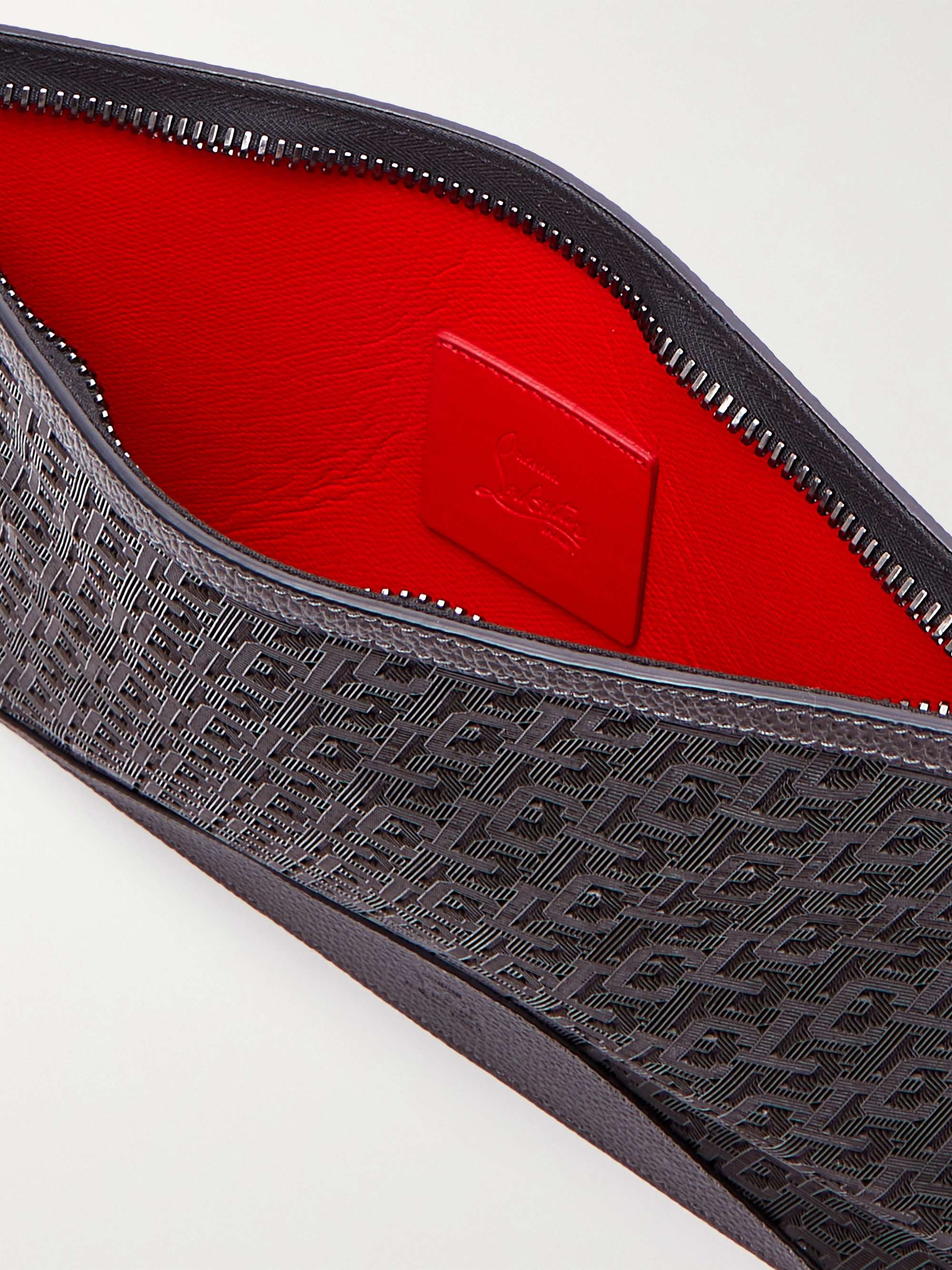 CHRISTIAN LOUBOUTIN Logo-Jacquard Coated-Canvas and Full-Grain Leather Pouch