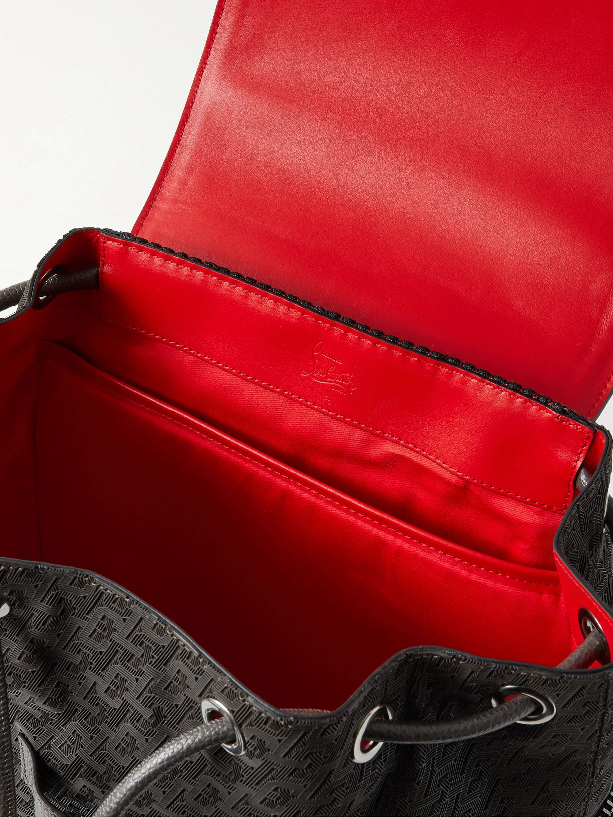 CHRISTIAN LOUBOUTIN Explorafunk Leather-Trimmed Logo-Jacquard Coated-Canvas Backpack