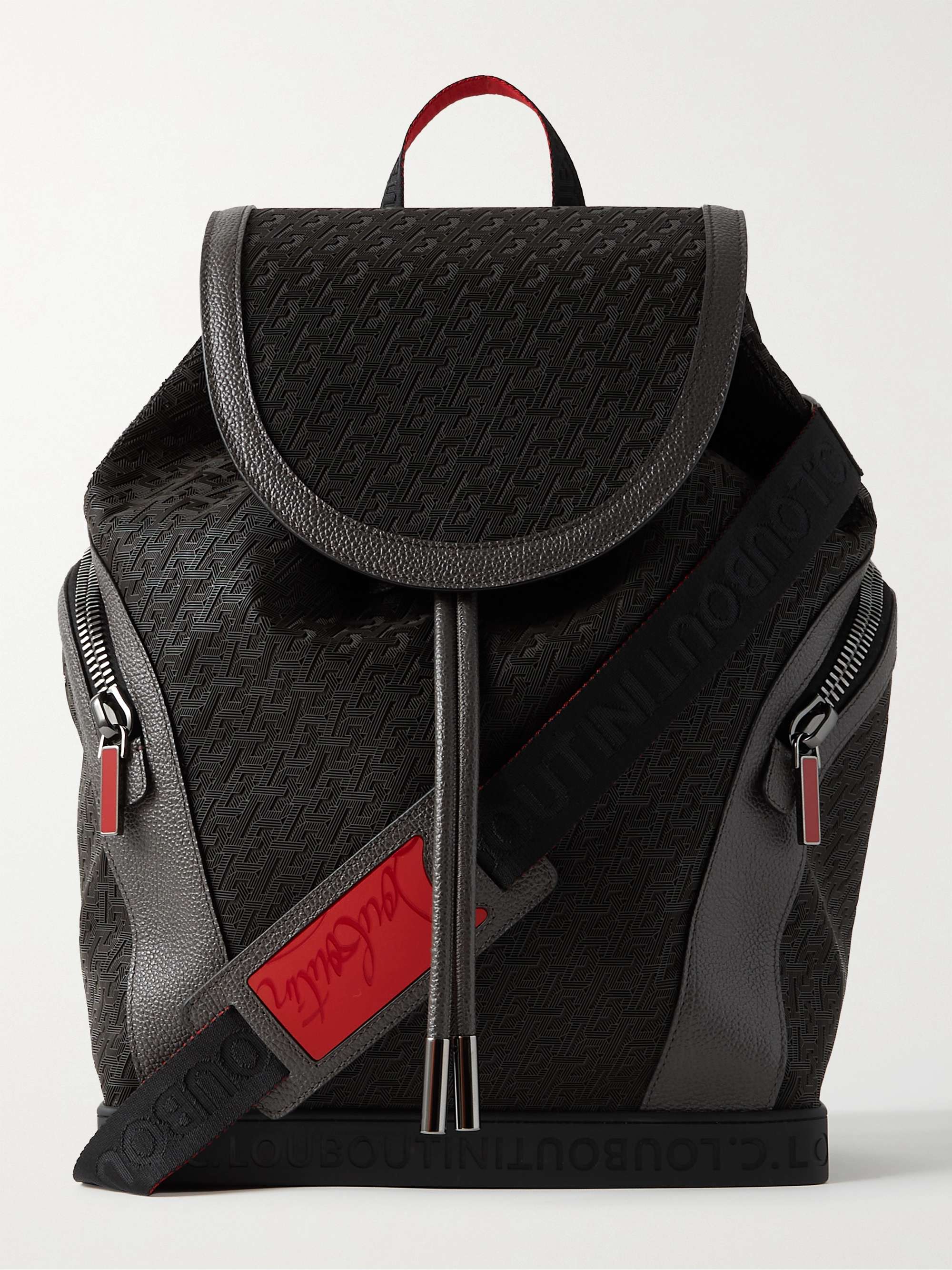 CHRISTIAN LOUBOUTIN Explorafunk Leather-Trimmed Logo-Jacquard Coated-Canvas Backpack
