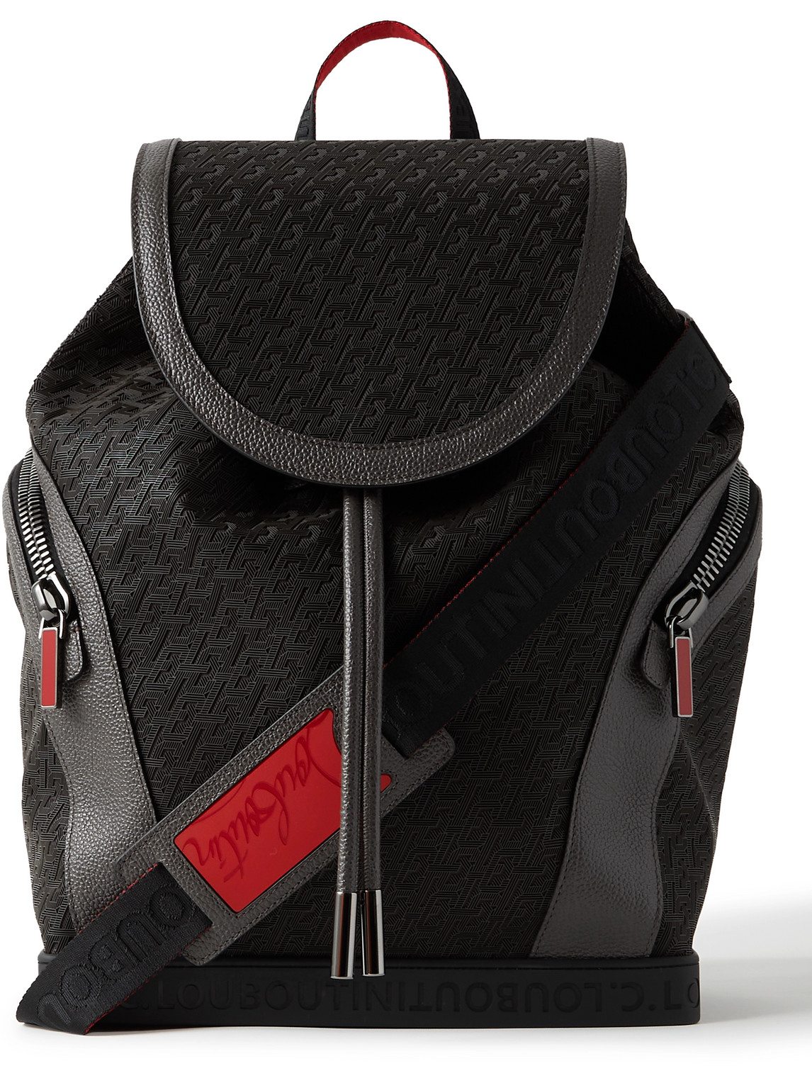 CHRISTIAN LOUBOUTIN EXPLORAFUNK LEATHER-TRIMMED LOGO-JACQUARD COATED-CANVAS BACKPACK