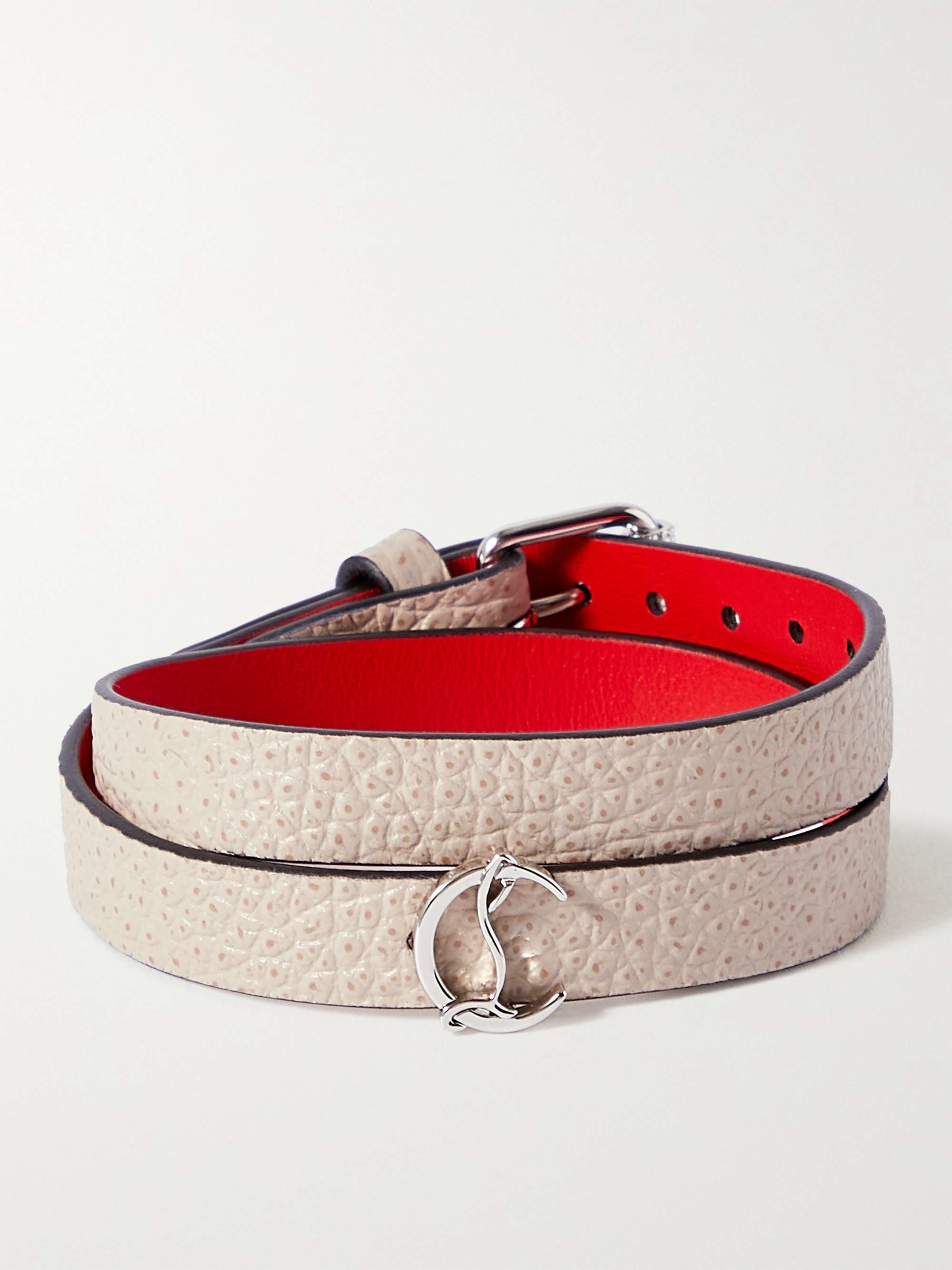 CHRISTIAN LOUBOUTIN Silver-Tone and Full-Grain Leather Wrap Bracelet