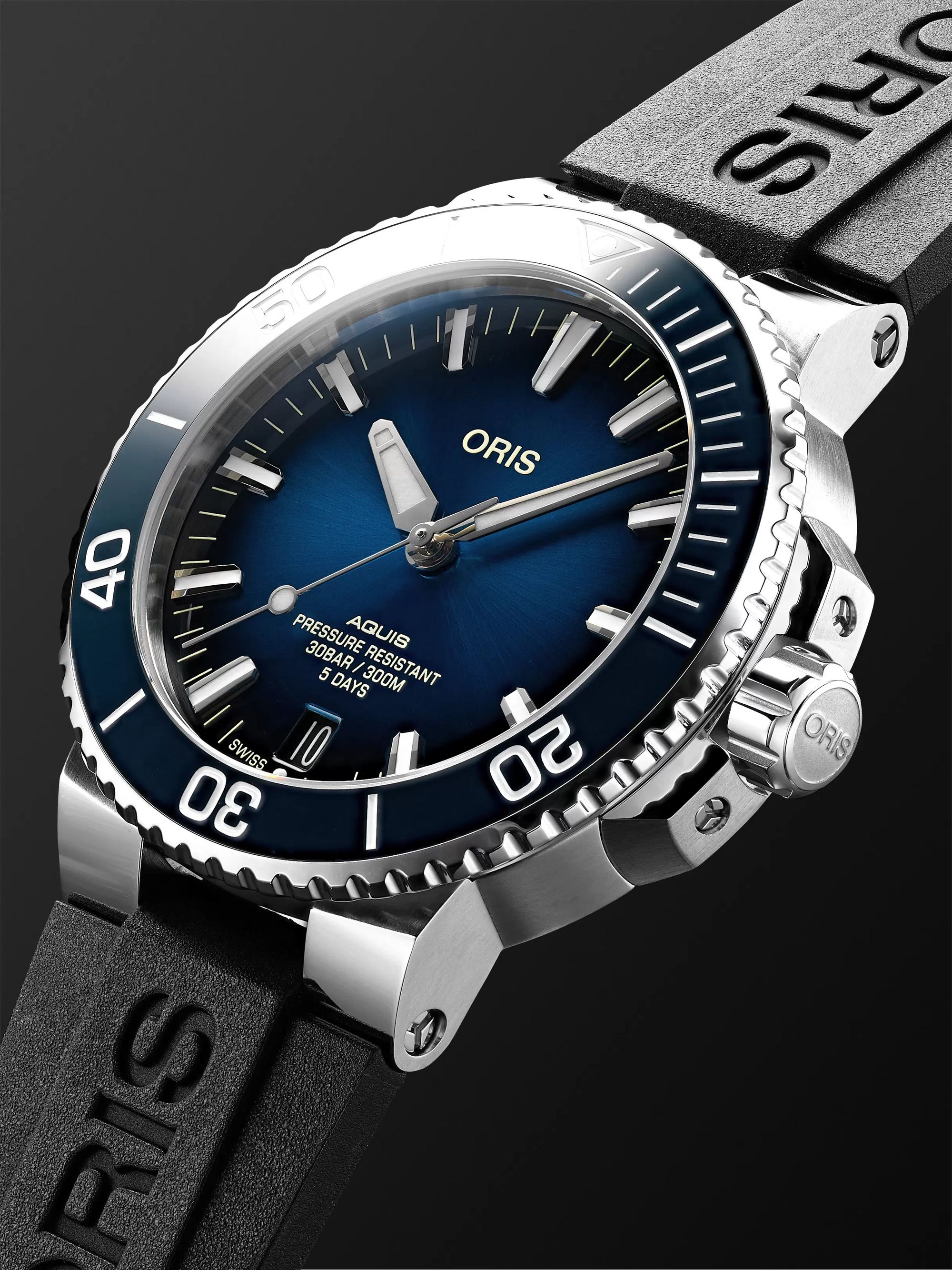 ORIS Aquis Date Calibre 400 Automatic 43.5mm Stainless Steel and Rubber Watch, Ref. No. 01 400 7763 4135-07 4 24 74EB