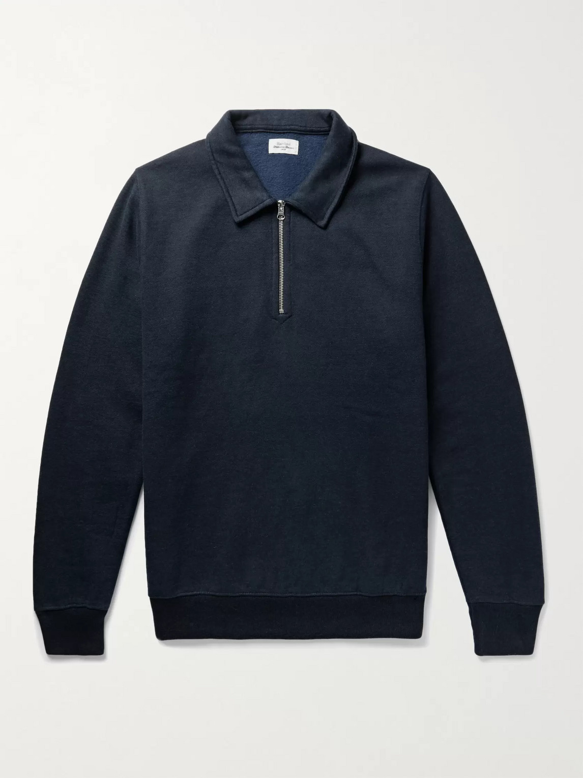 Hartford Fleece-back Cotton-blend Jersey Half-zip Sweatshirt In Blue