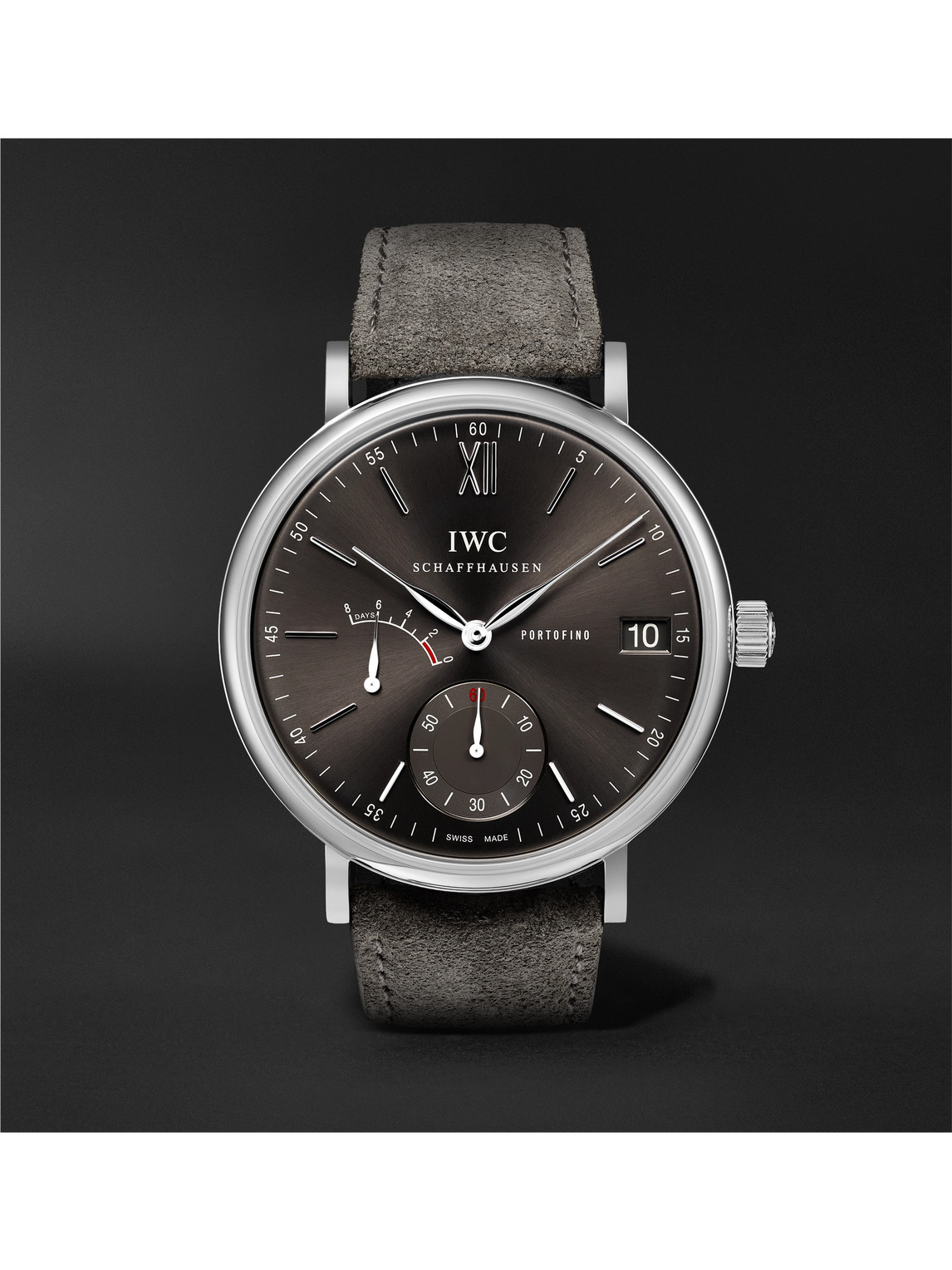 Portofino Hand-Wound Eight Days 45mm Stainless Steel and Suede Watch, Ref. No. IWIW510115