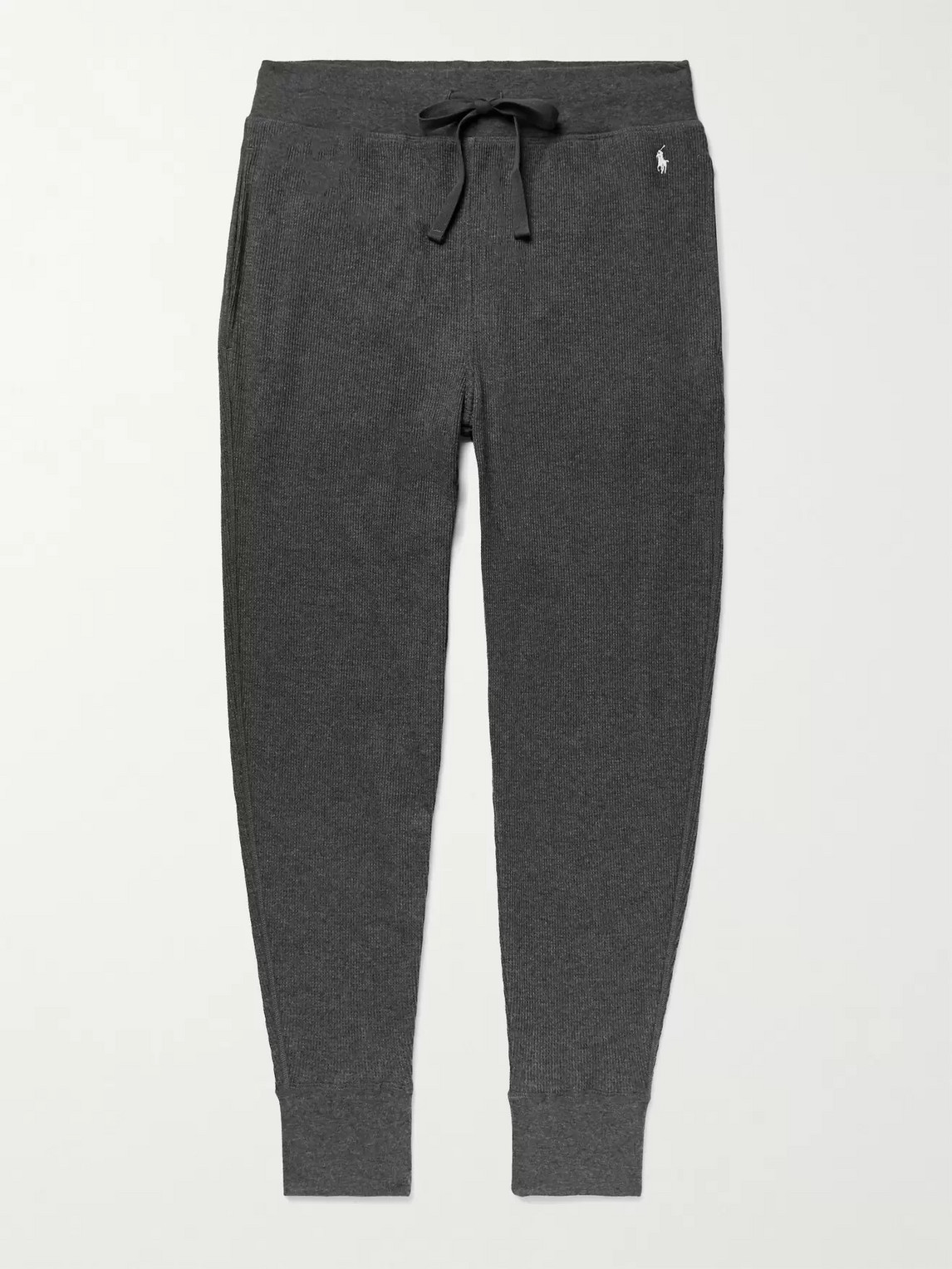 Polo Ralph Lauren Slim-fit Tapered Waffle-knit Cotton-blend Jersey Pyjama Trousers In Gray