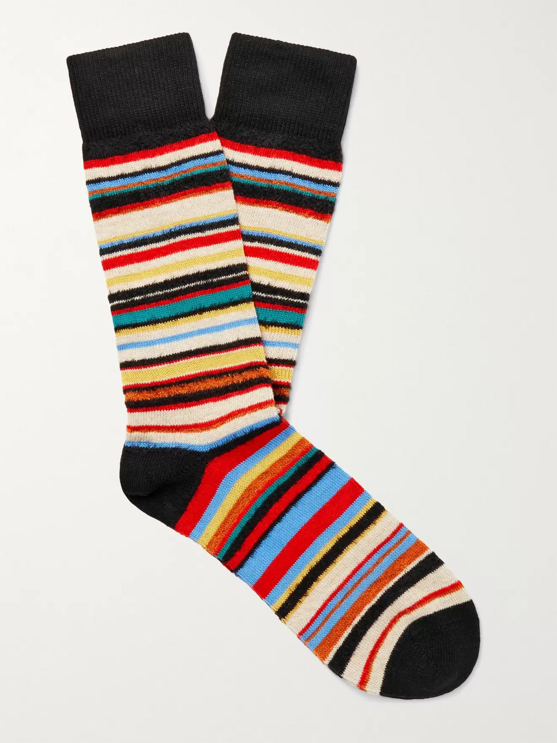 PAUL SMITH STRIPED TEXTURED COTTON-BLEND SOCKS