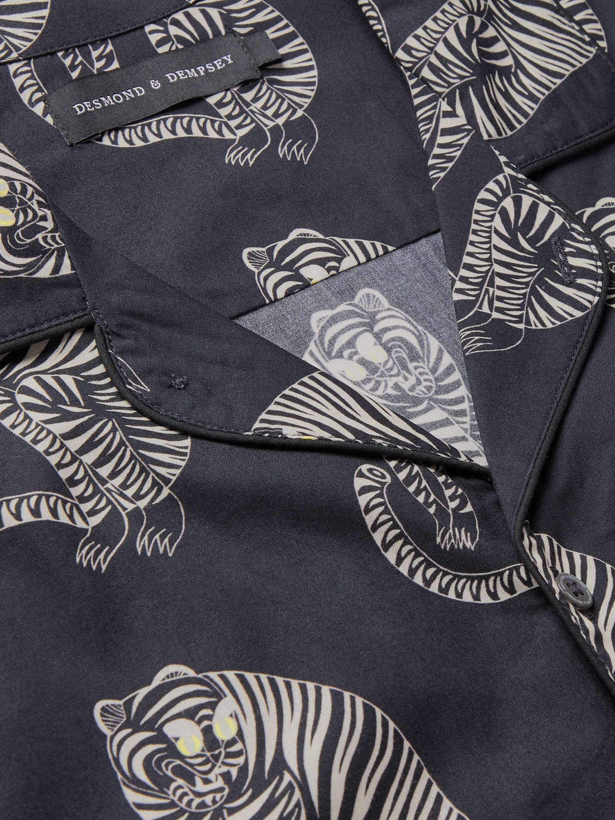 DESMOND & DEMPSEY Sansindo Camp-Collar Printed Organic Cotton-Poplin Pyjama Shirt