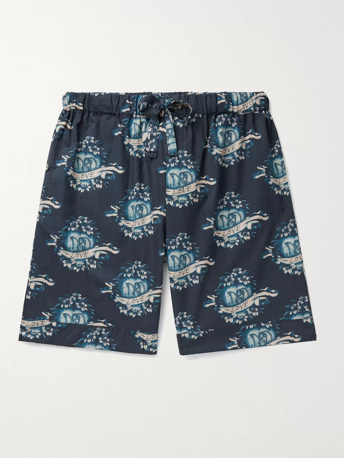 Desmond & Dempsey Eros Printed Cotton Pyjama Shorts In Blue