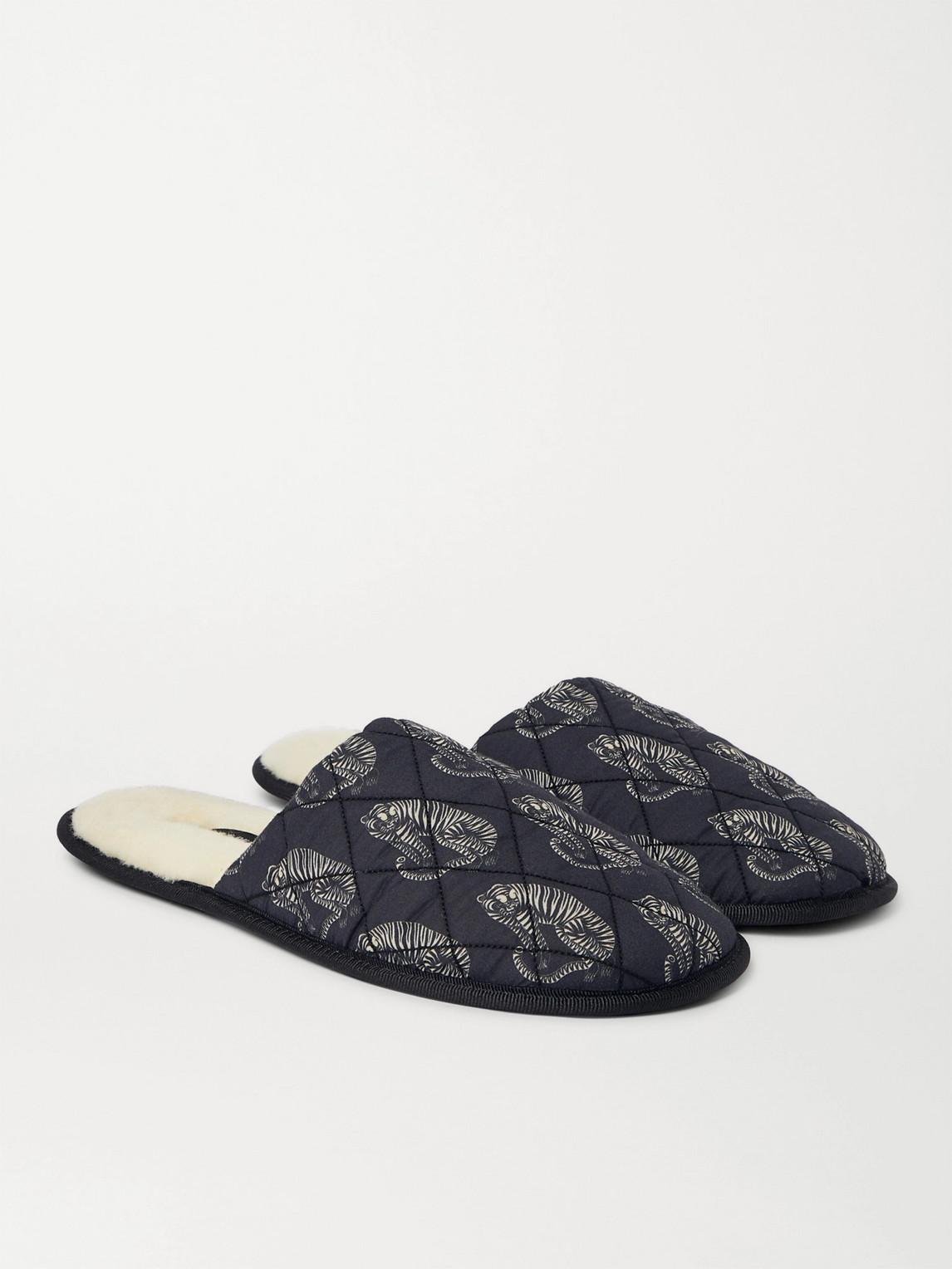 DESMOND & DEMPSEY PRINTED QUILTED COTTON SLIPPERS