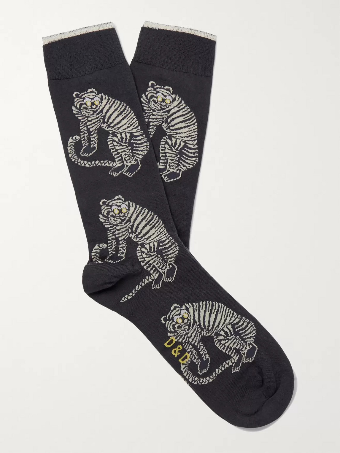 Desmond & Dempsey Intarsia Cotton-blend Socks In Black