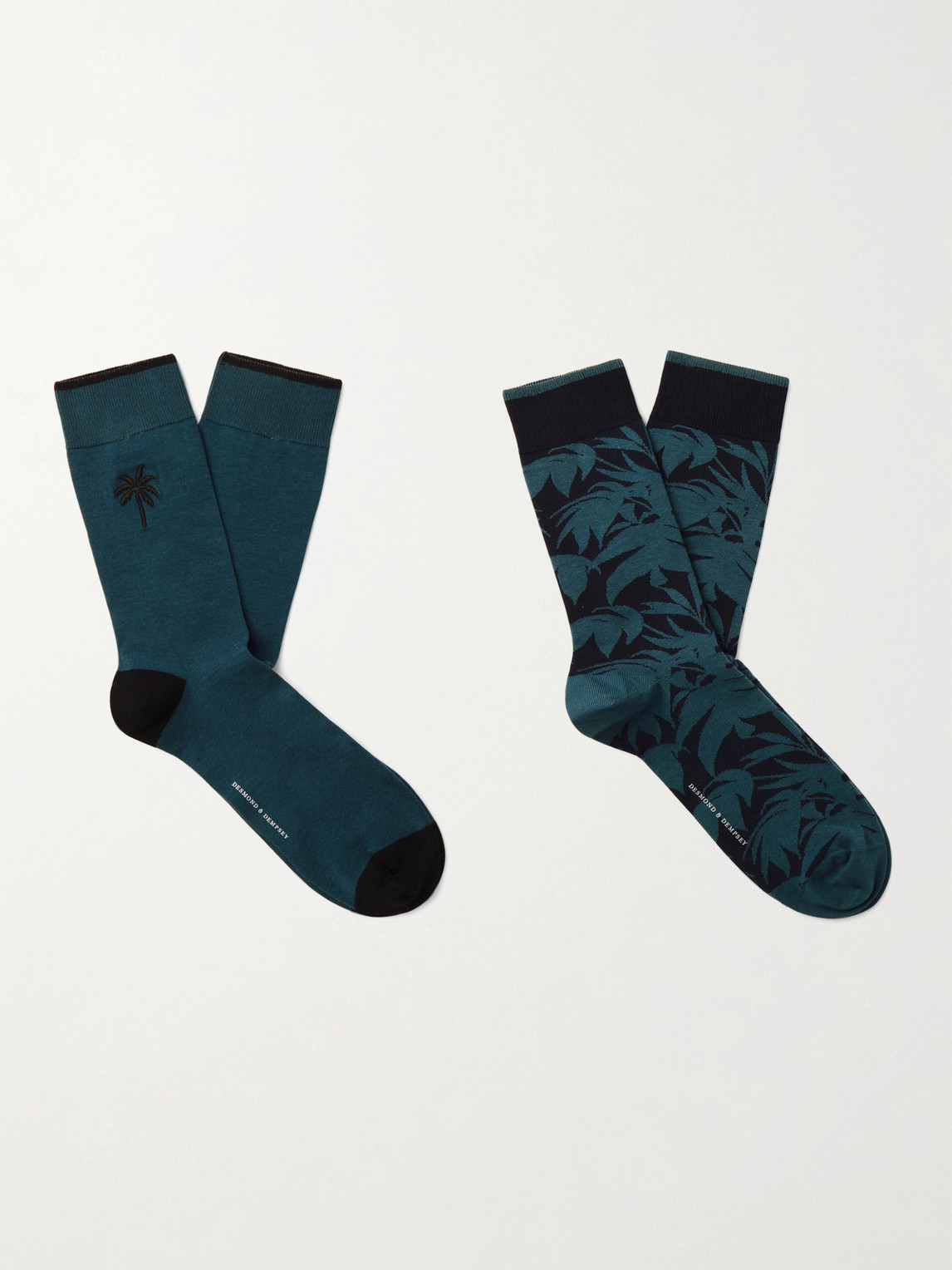 Desmond & Dempsey Two-pack Intarsia Cotton-blend Socks In Blue