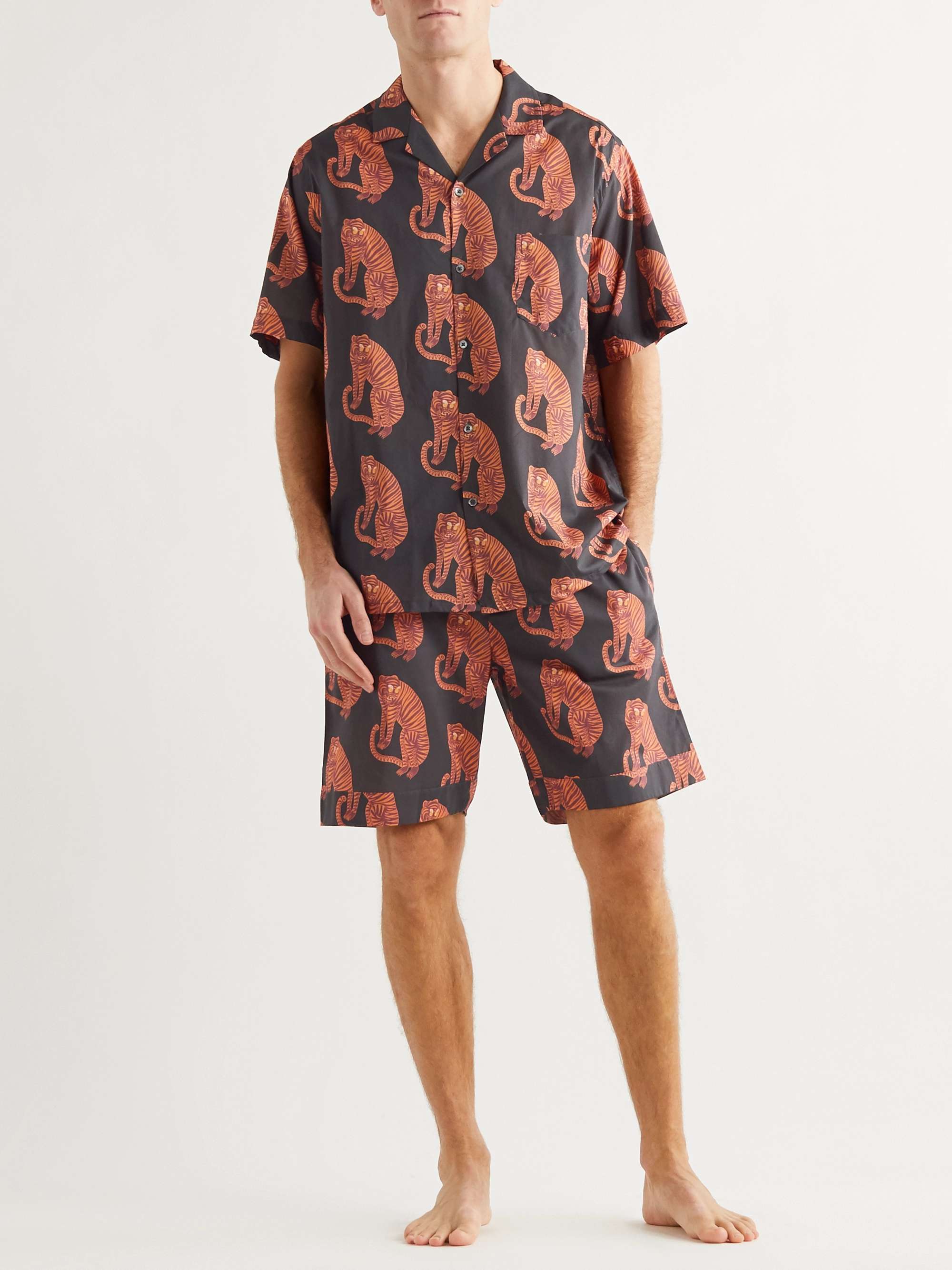 DESMOND & DEMPSEY Cuban Camp-Collar Printed Cotton Pyjama Shirt