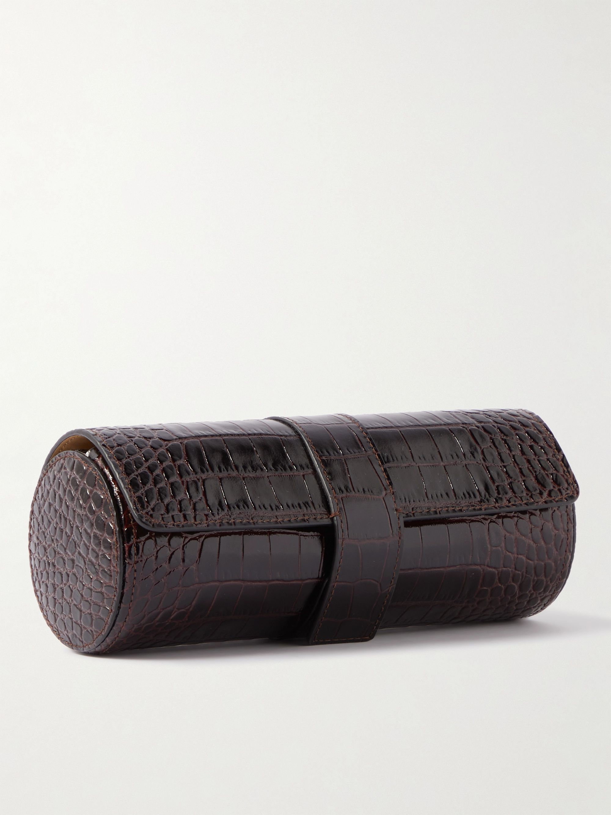 SMYTHSON Mara Croc-Effect Leather Three-Watch Roll