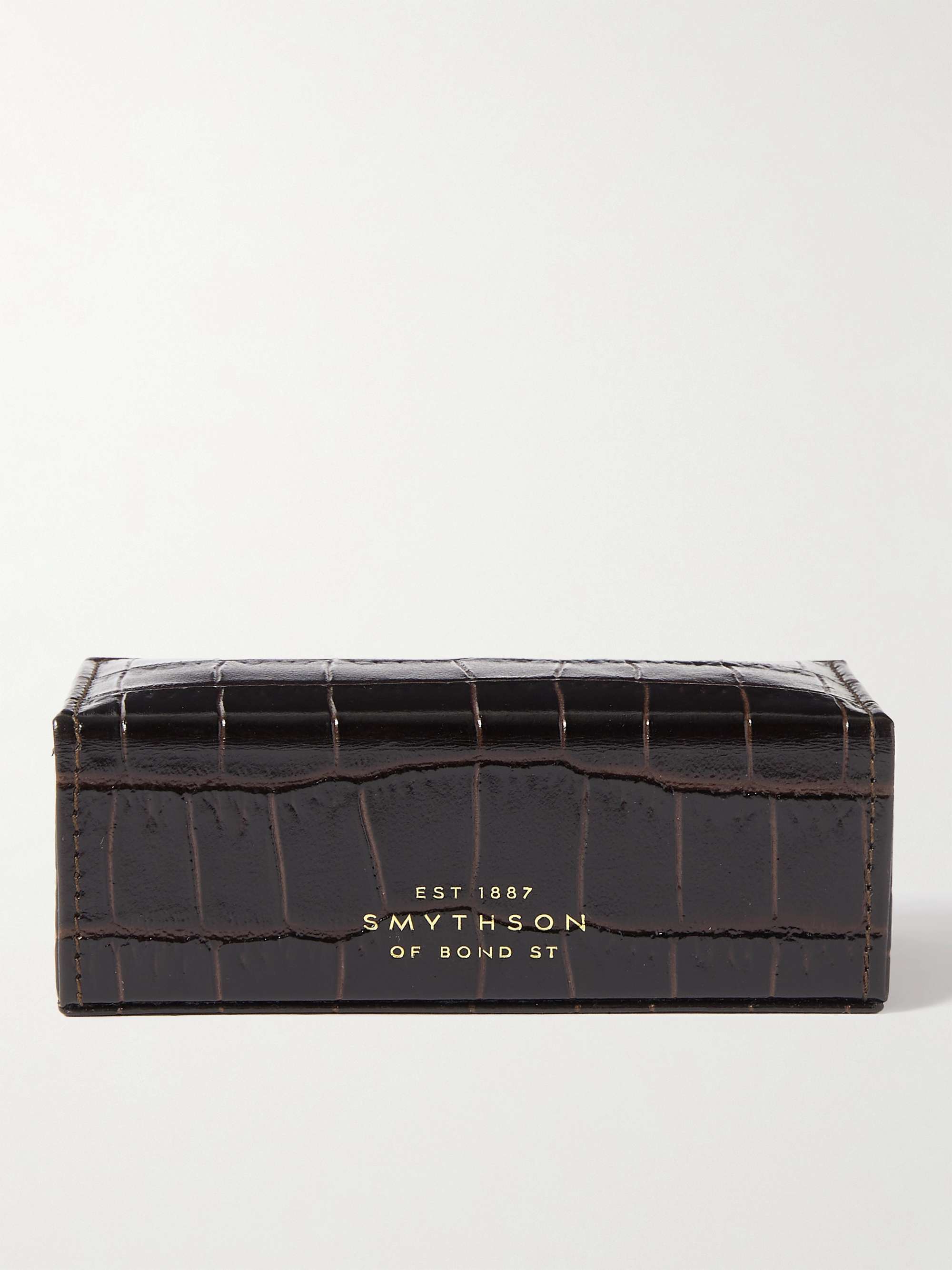 Mens Accessories Cufflinks Smythson Mini Croc-effect Leather Cufflinks Box in Brown for Men 
