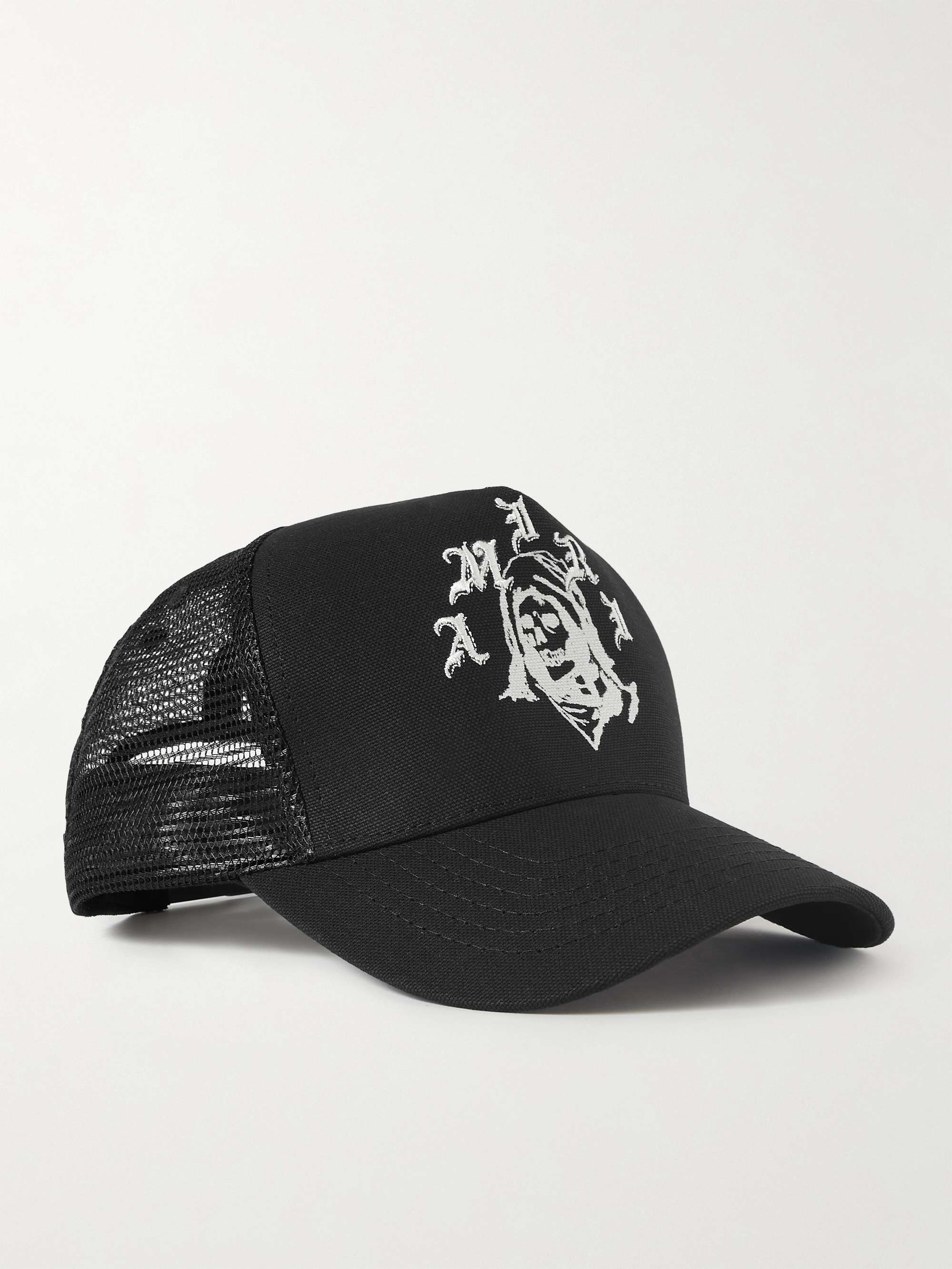 Amiri Logo-embroidered Cotton-canvas And Mesh Trucker Hat in Black Womens Mens Accessories Mens Hats 