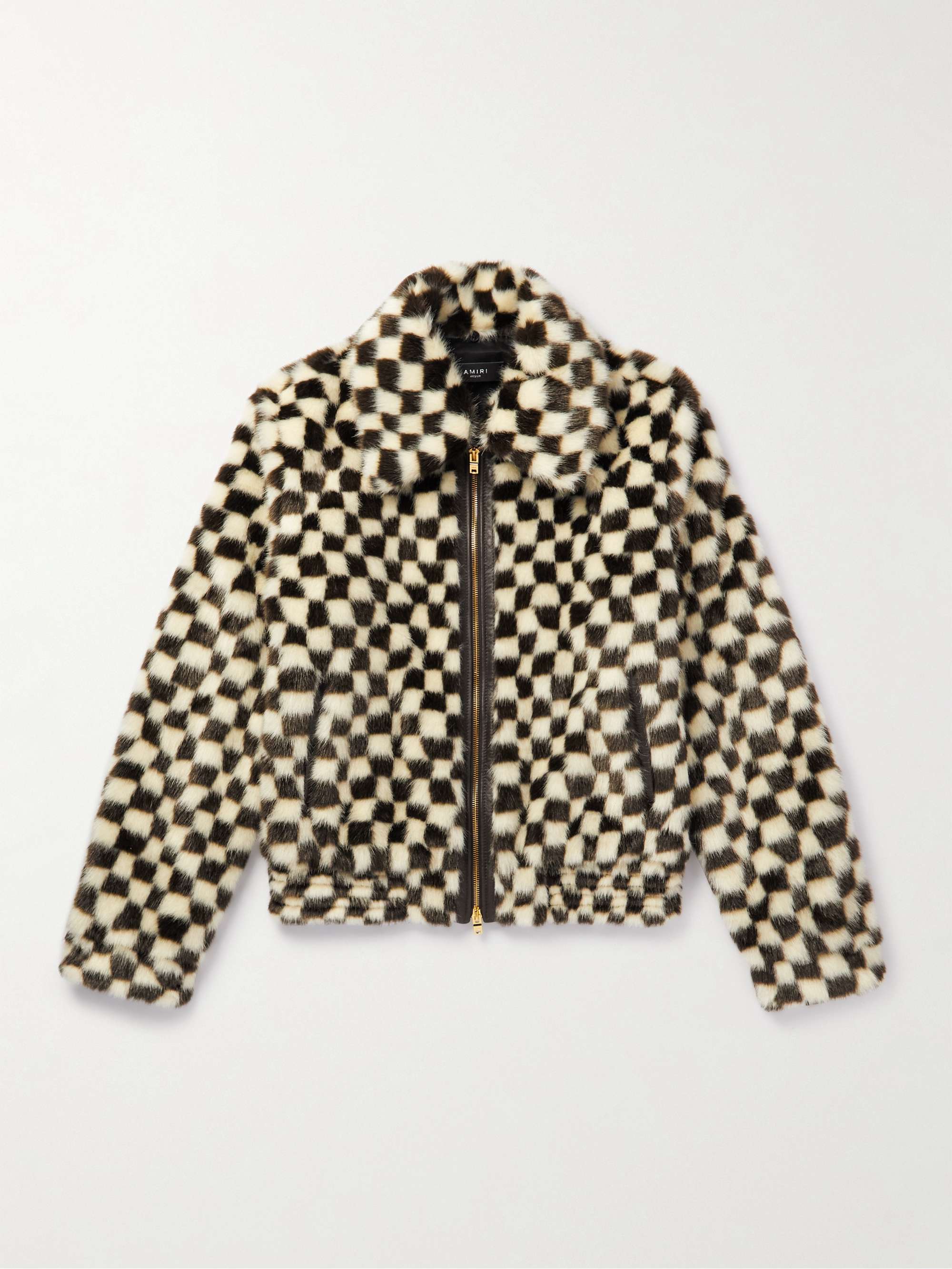 AMIRI Leather-Trimmed Checked Faux Fur Blouson Jacket