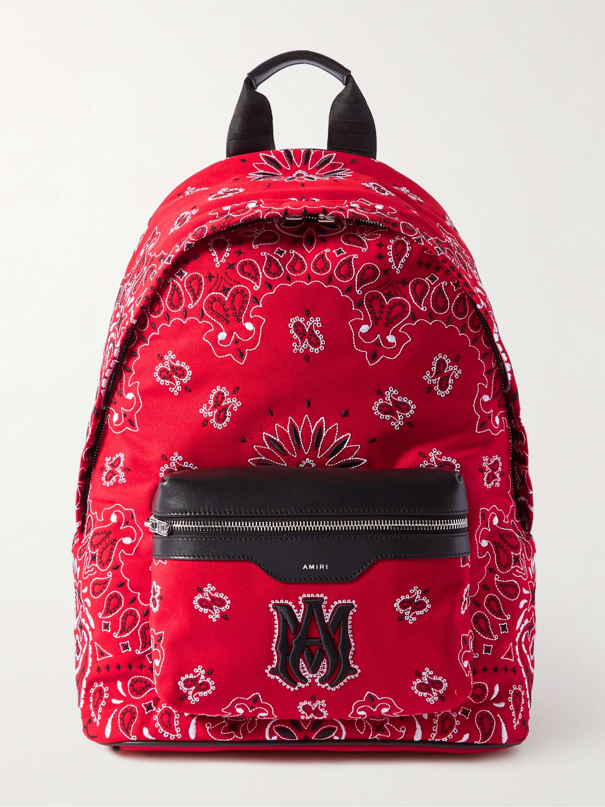 AMIRI Leather-Trimmed Embroidered Canvas Backpack
