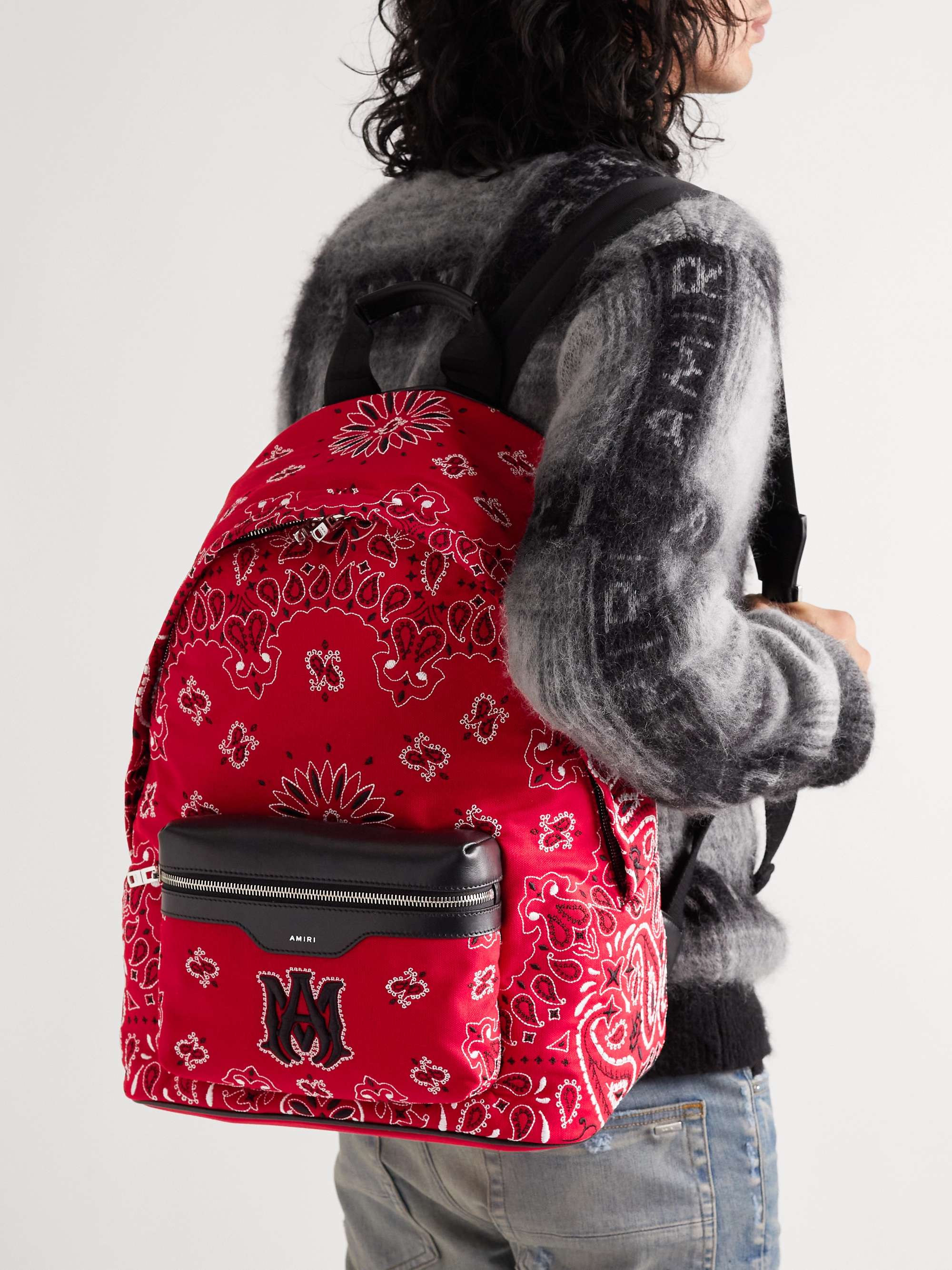 AMIRI Leather-Trimmed Embroidered Canvas Backpack