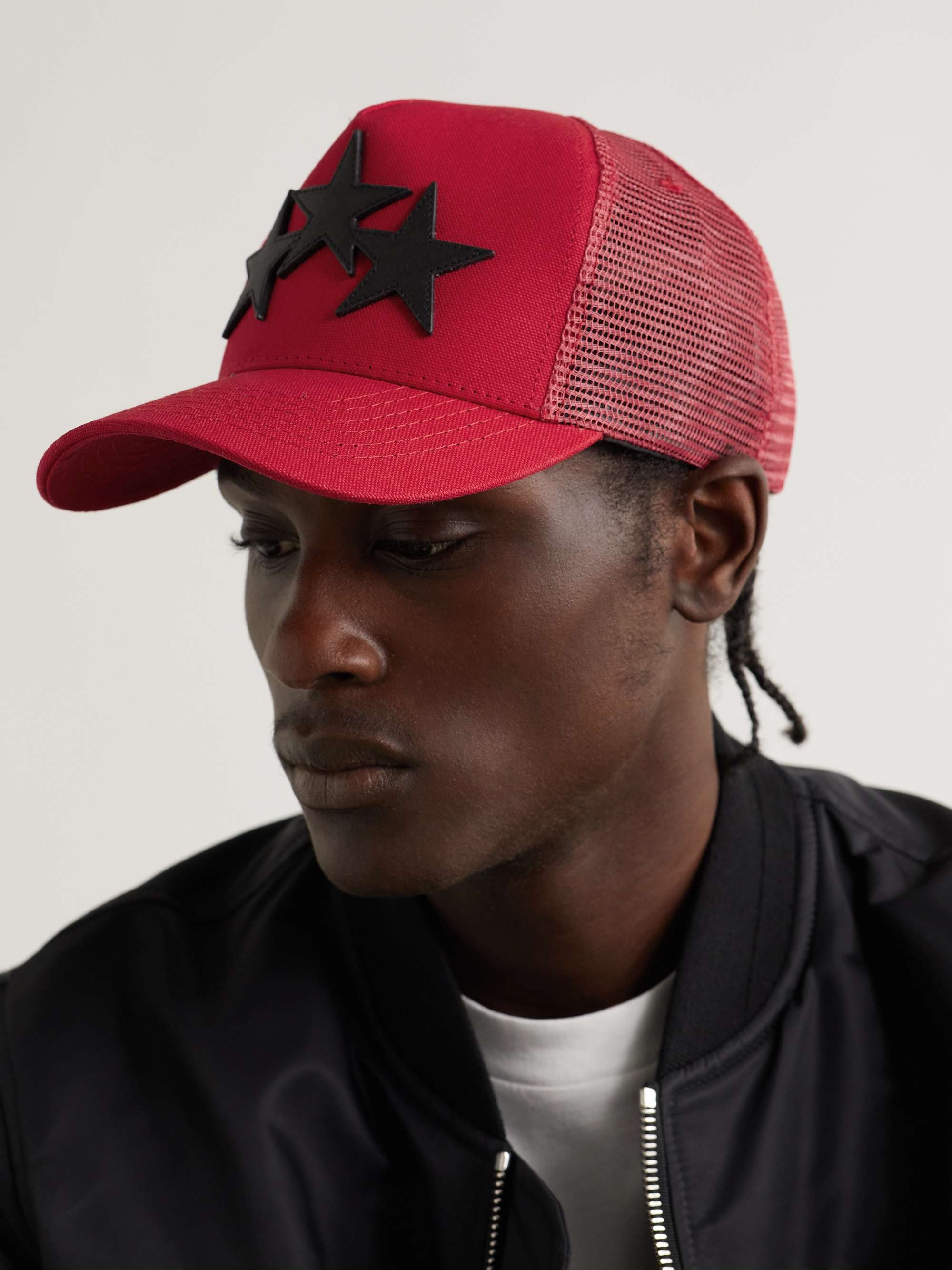 AMIRI Leather-Trimmed Cotton-Canvas and Mesh Trucker Cap