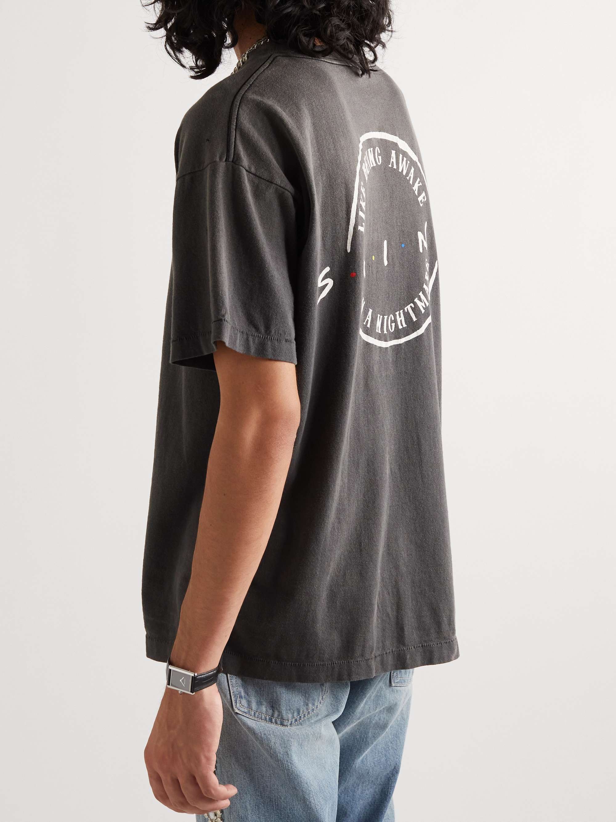 SAINT MXXXXXX Logo-Print Distressed Cotton-Jersey T-Shirt