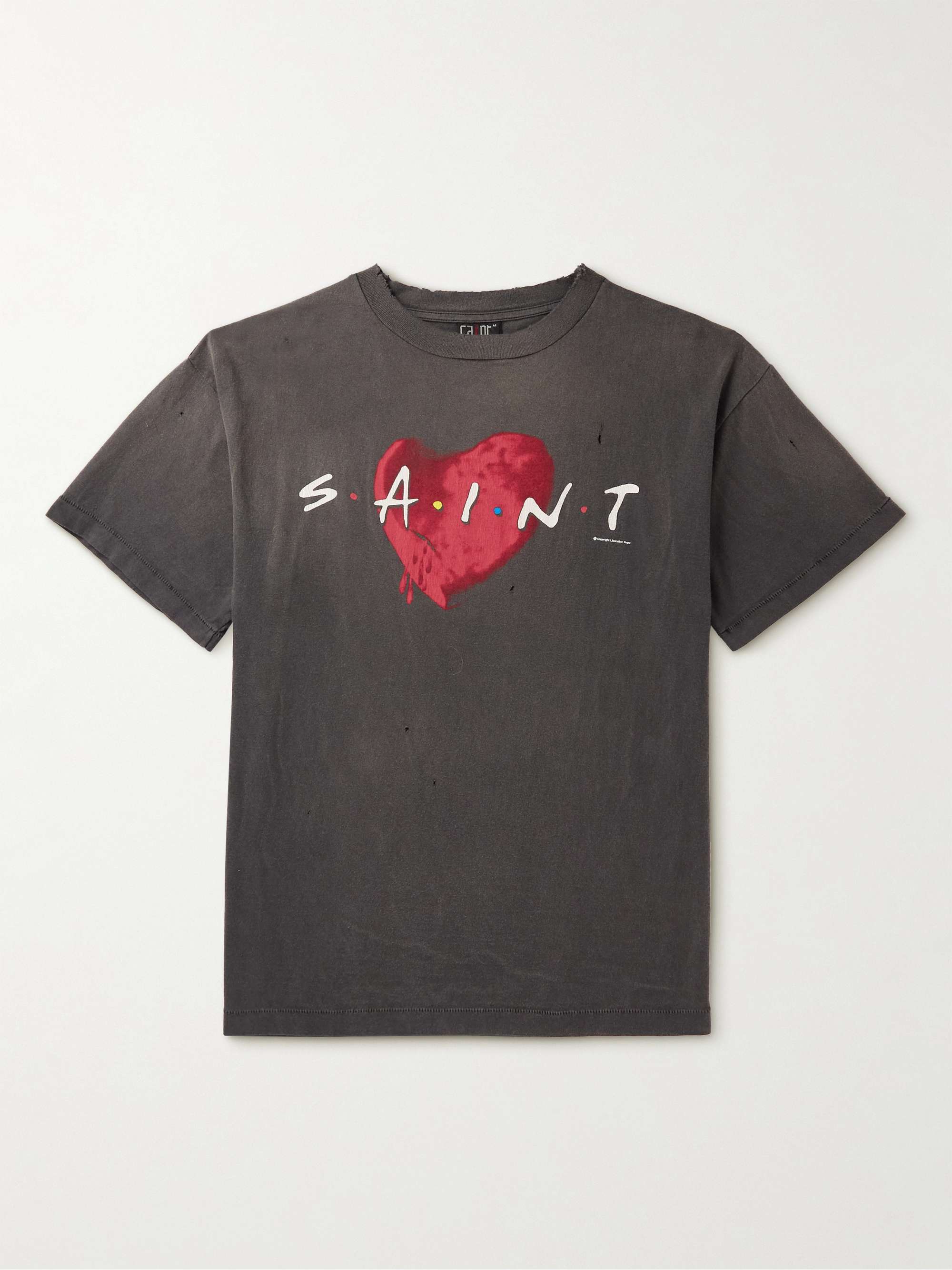 SAINT MXXXXXX Logo-Print Distressed Cotton-Jersey T-Shirt