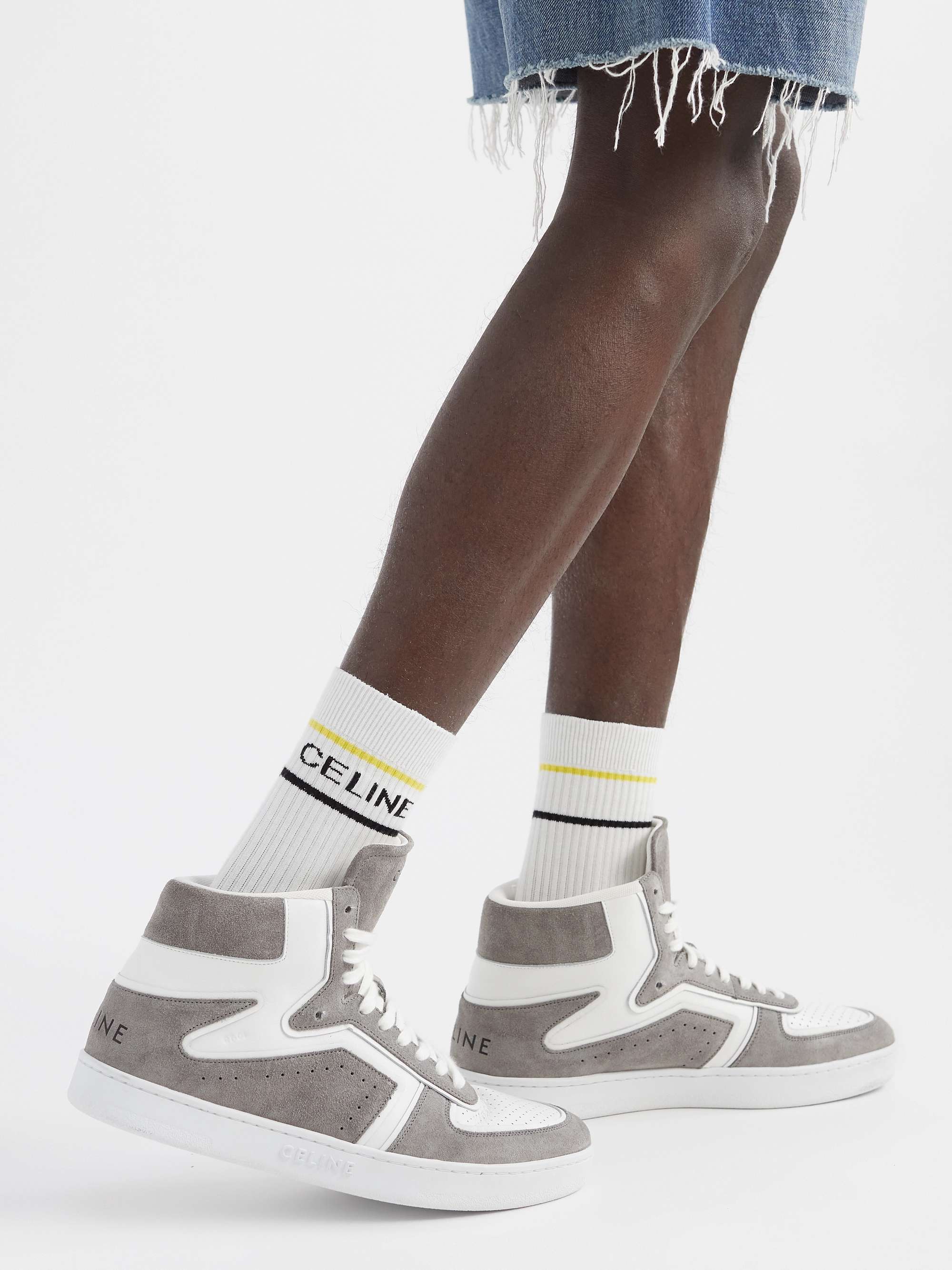 CELINE HOMME Z Suede and Leather High-Top Sneakers