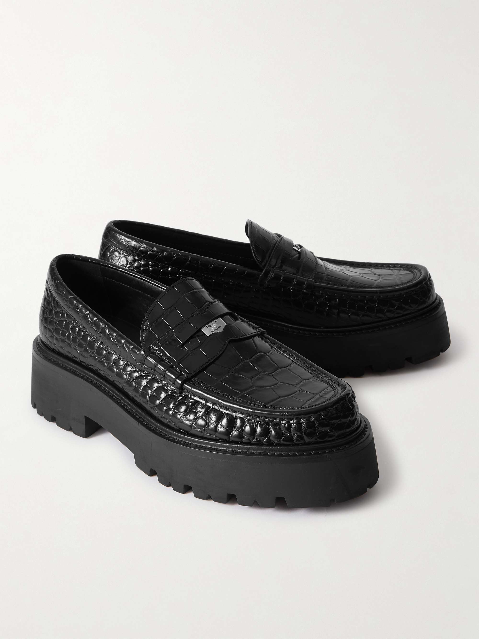 CELINE HOMME Croc-Effect Leather Penny Loafers