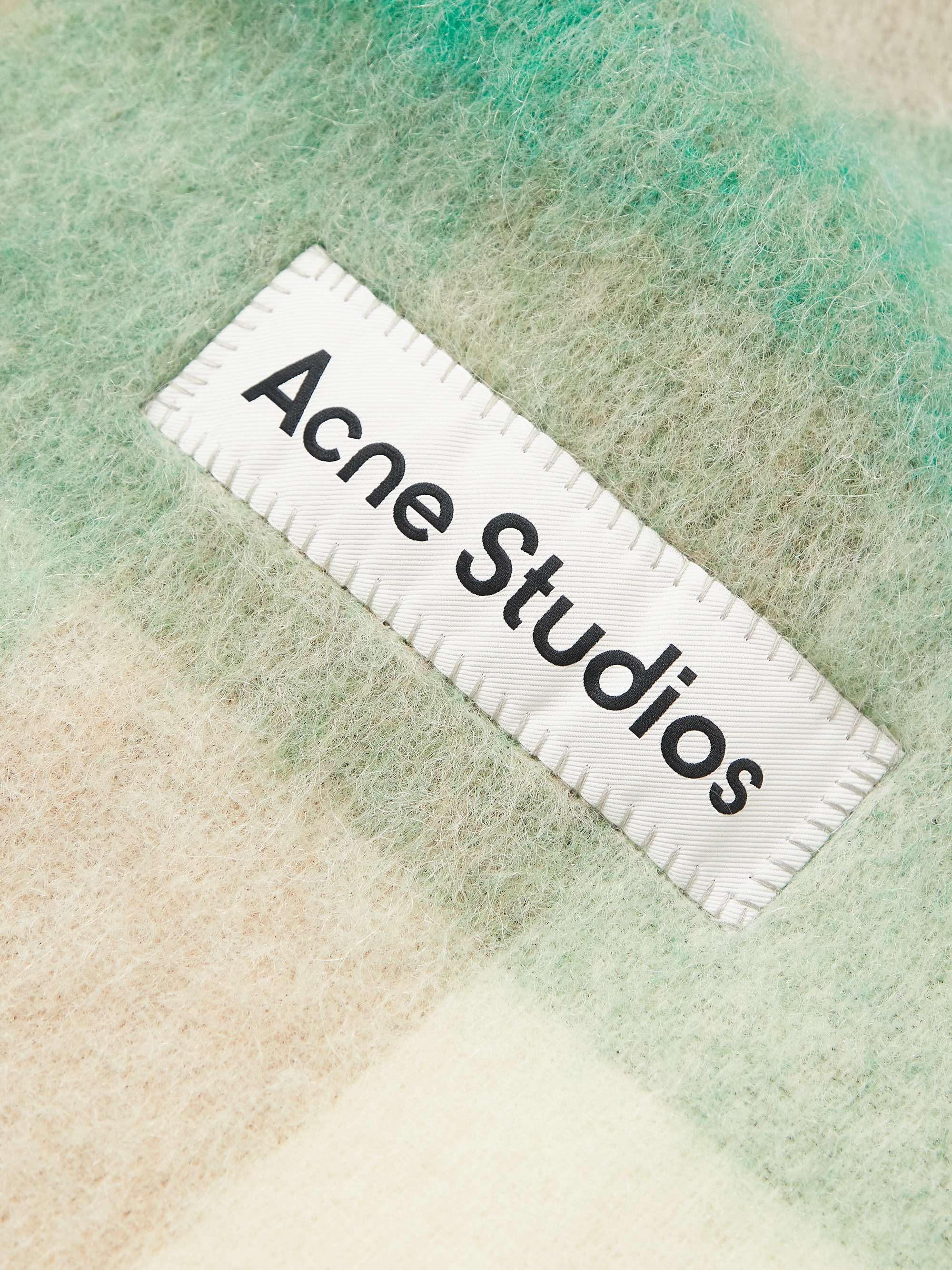 ACNE STUDIOS Fringed Logo-Appliquéd Checked Knitted Scarf