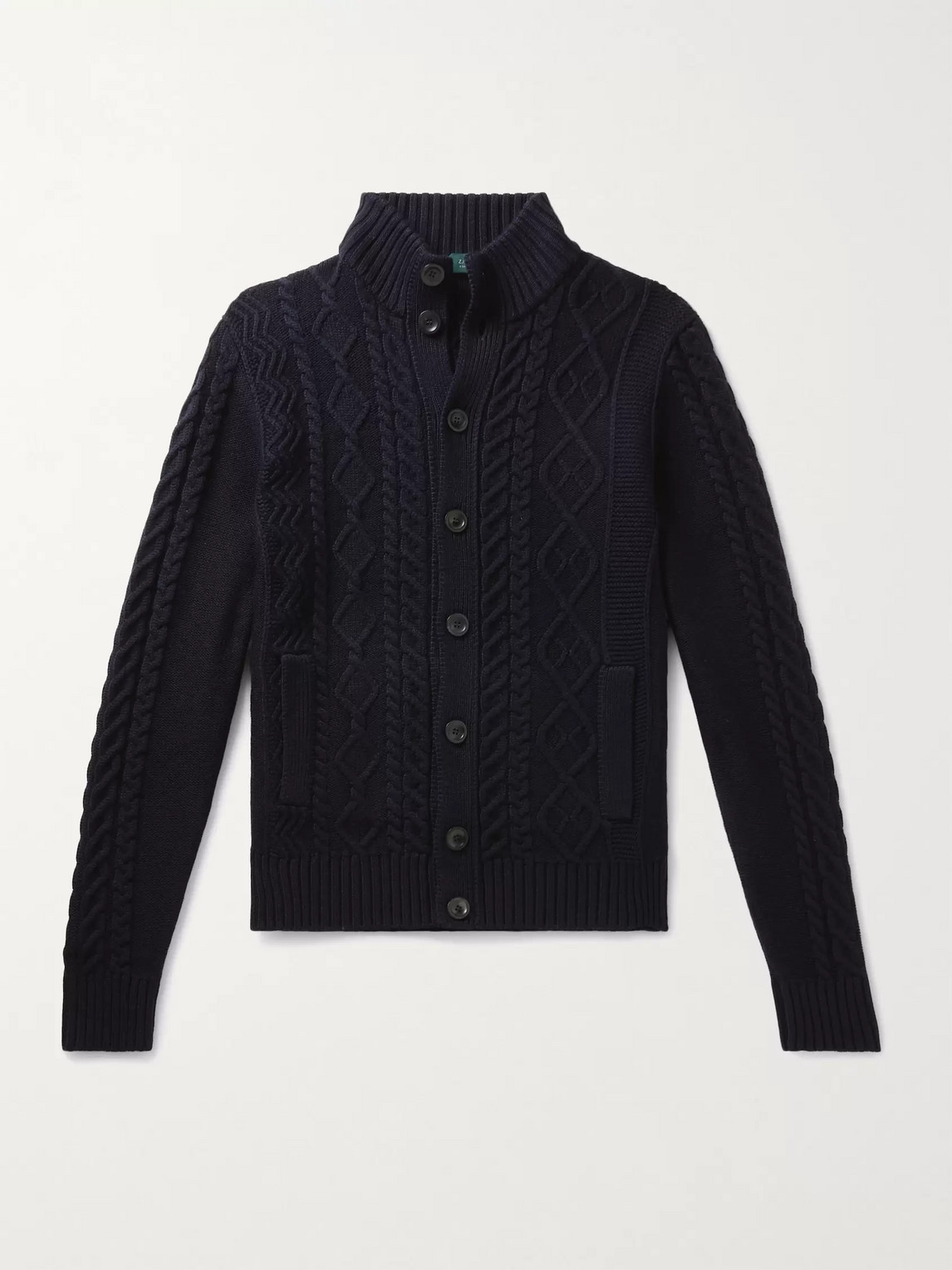 Incotex Cable-knit Virgin Wool Cardigan In Blue