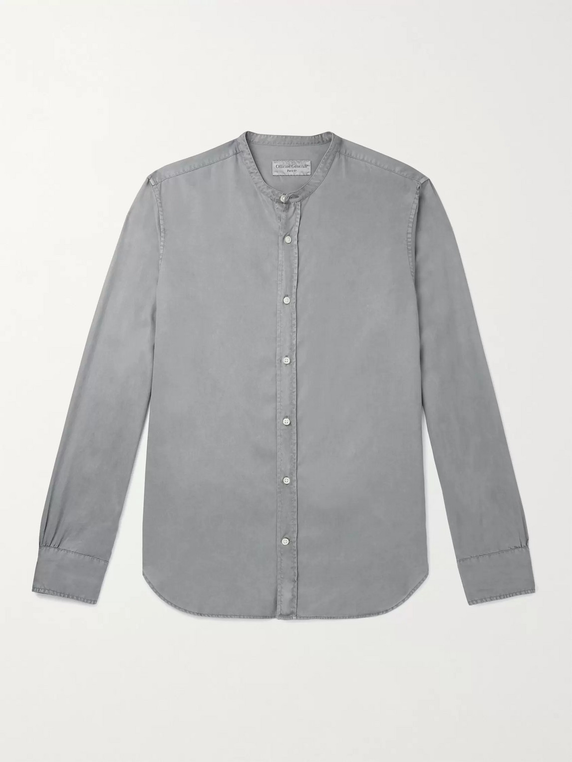Officine Generale Gaspard Grandad-collar Garment-dyed Tencel Shirt In Gray
