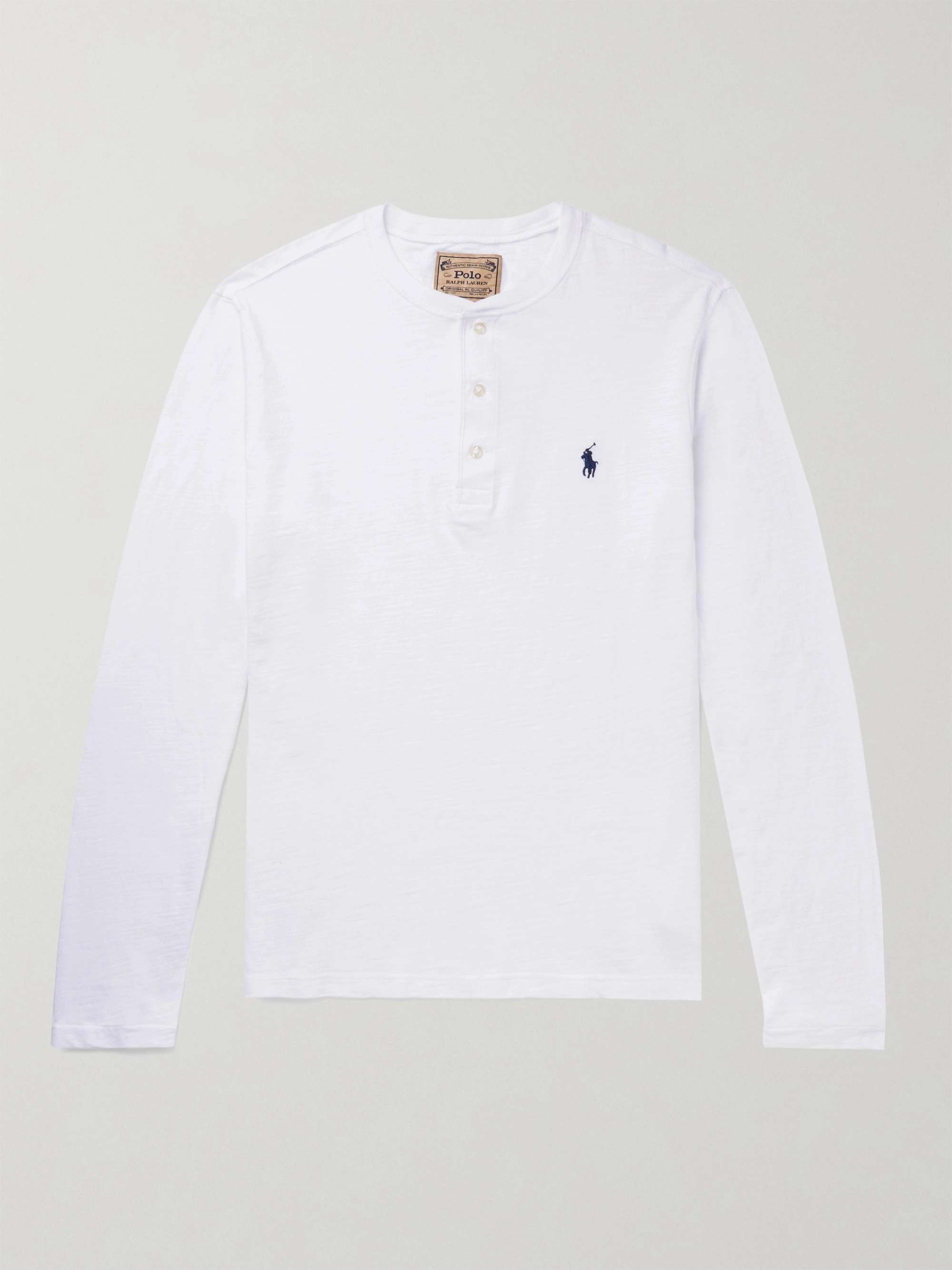 POLO RALPH LAUREN Logo-Embroidered Slub Cotton-Jersey Henley T-Shirt,White