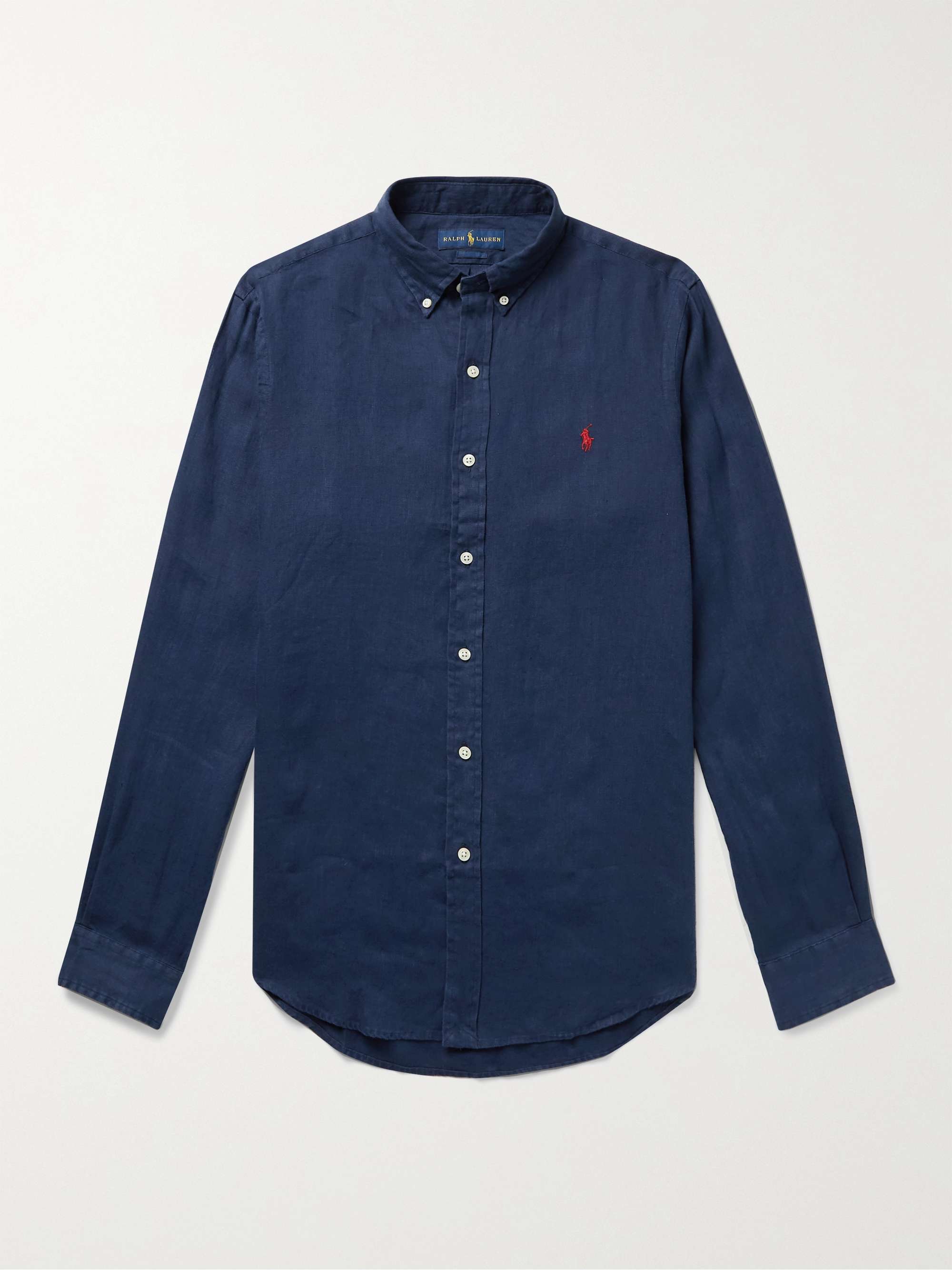 POLO RALPH LAUREN Slim-Fit Button-Down Collar Linen Shirt,Navy