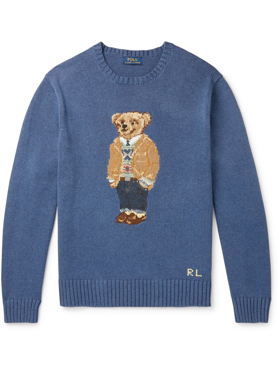 Polo Ralph Lauren Intarsia Cotton Sweater In Blue