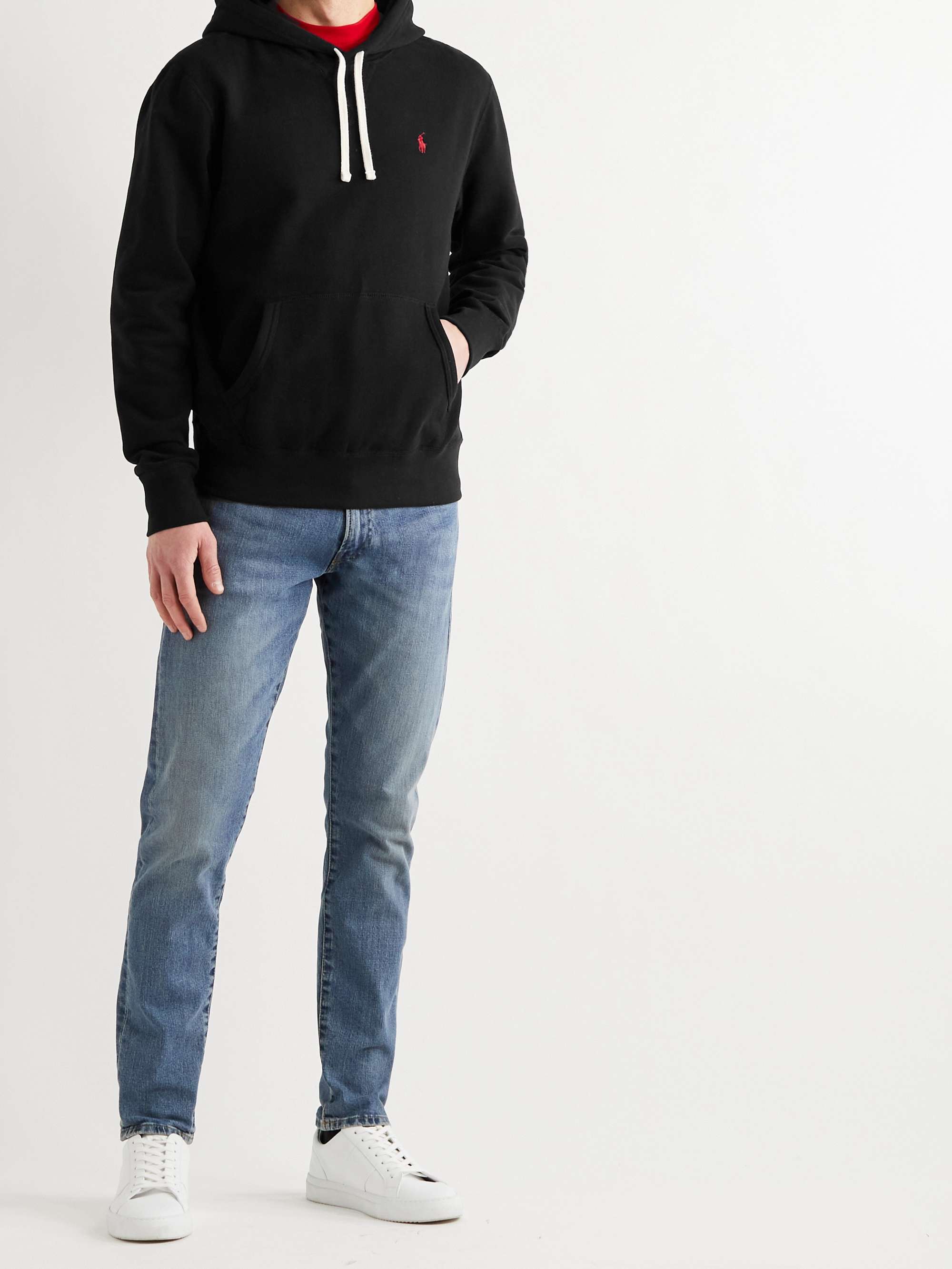 Black Logo-Embroidered Fleece-Back Cotton-Blend Jersey Hoodie | POLO ...