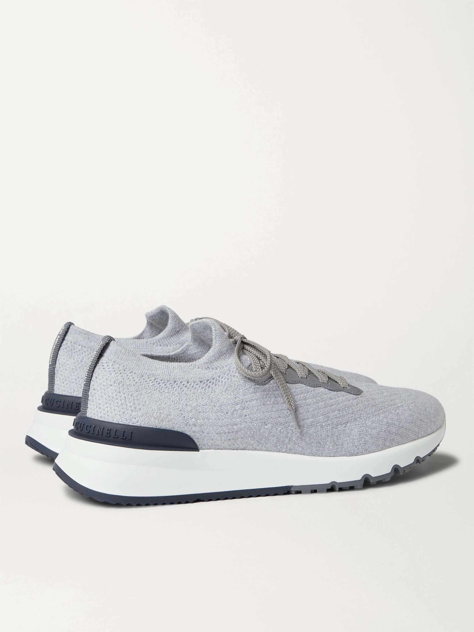 BRUNELLO CUCINELLI Leather-Trimmed Stretch-Knit Sneakers