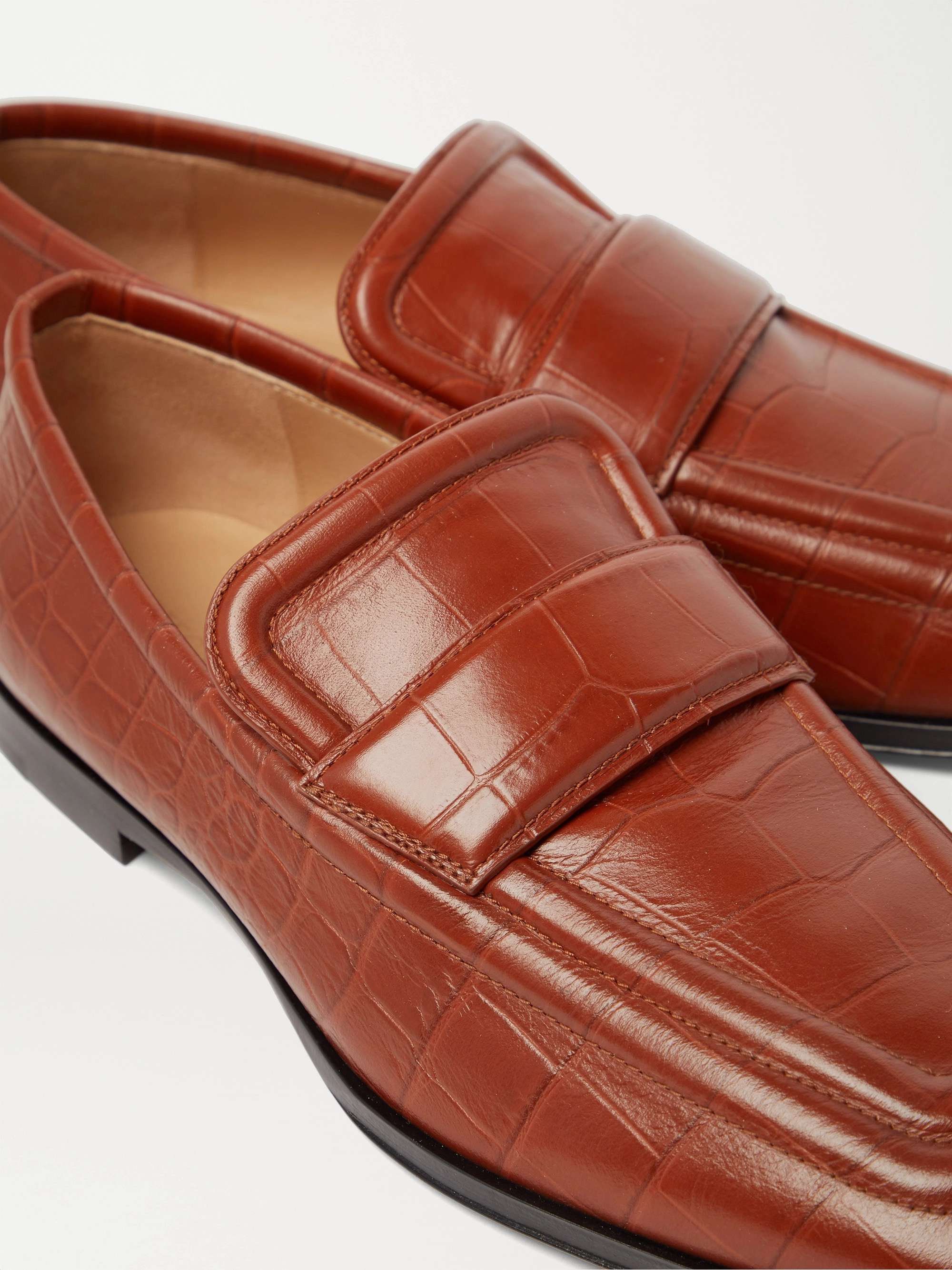 BOTTEGA VENETA Croc-Effect Leather Loafers