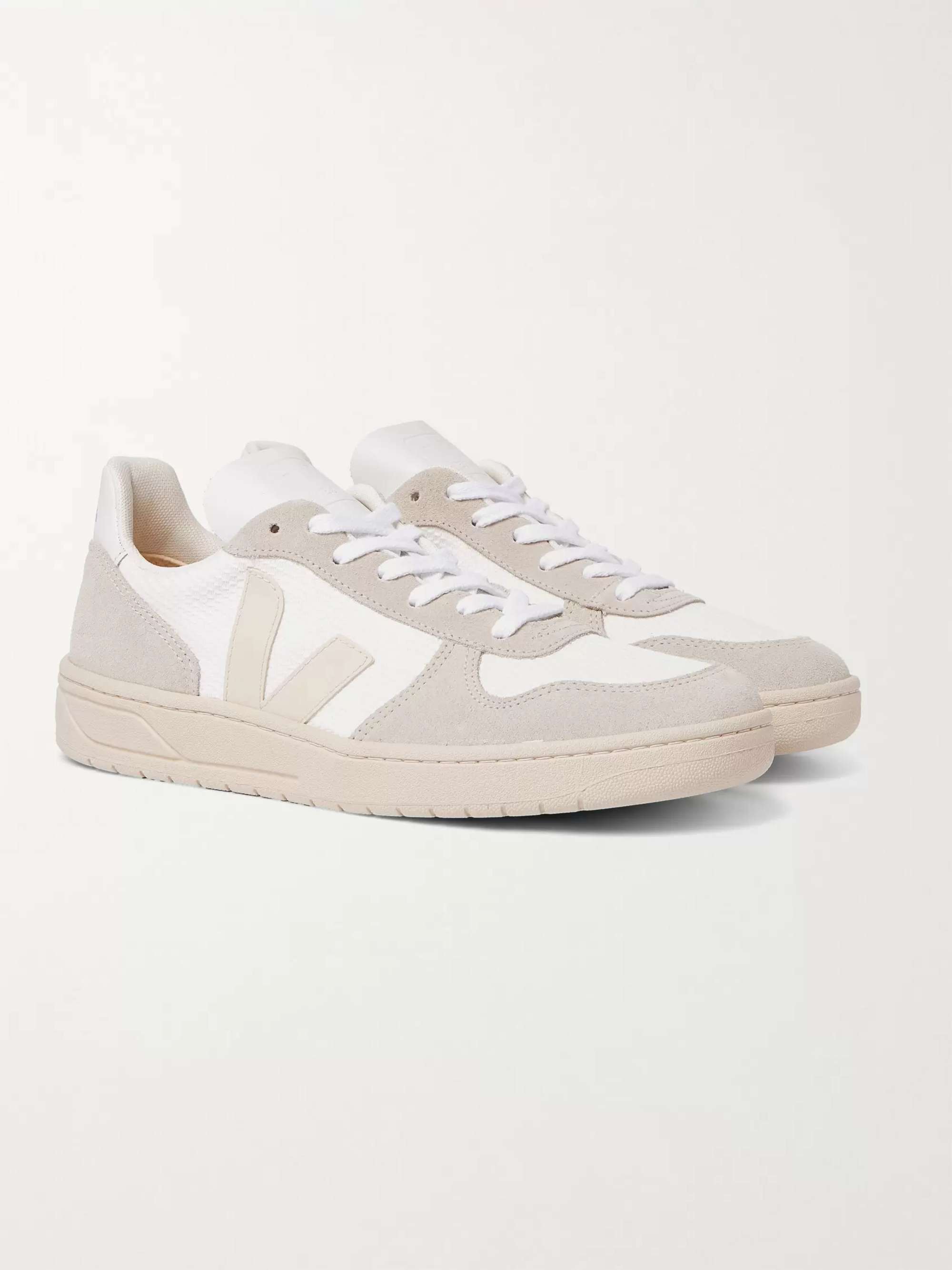 VEJA V-10 Leather-Trimmed Mesh and Suede Sneakers