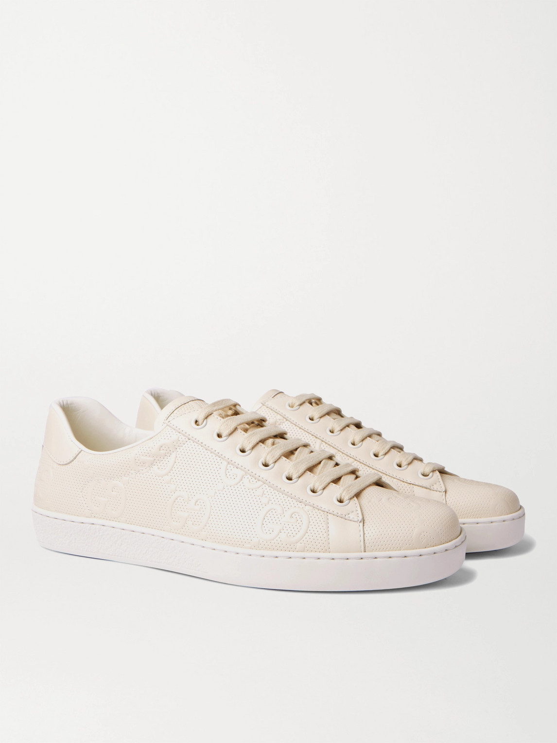 GUCCI ACE LOGO-EMBOSSED PERFORATED LEATHER SNEAKERS