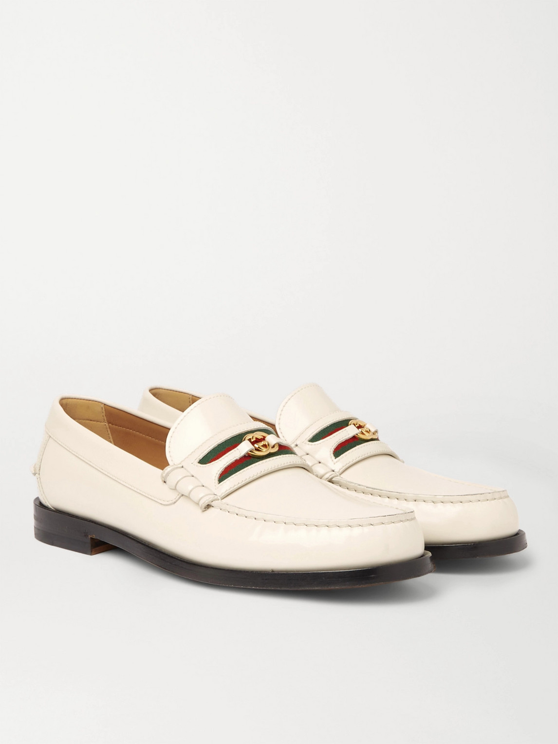 Gucci Kaveh Webbing-trimmed Leather Loafers In White