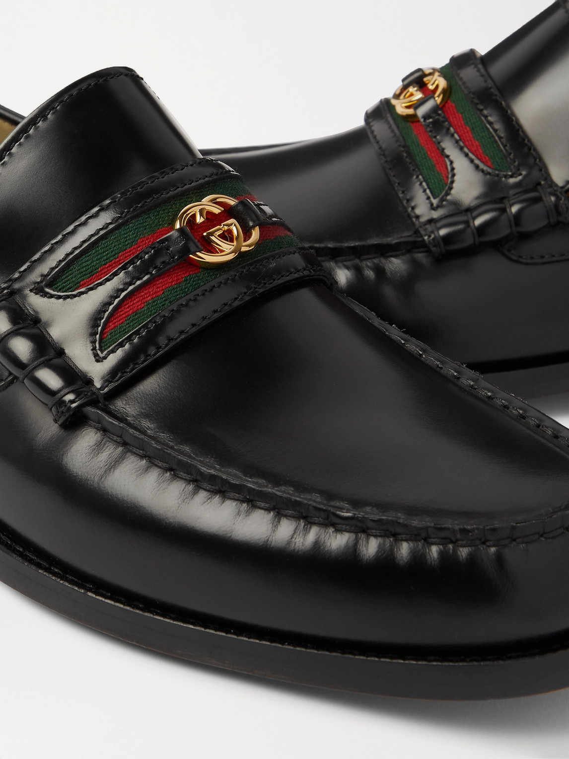 Gucci Kaveh Webbing-trimmed Leather Loafers In 1060 Black/ | ModeSens