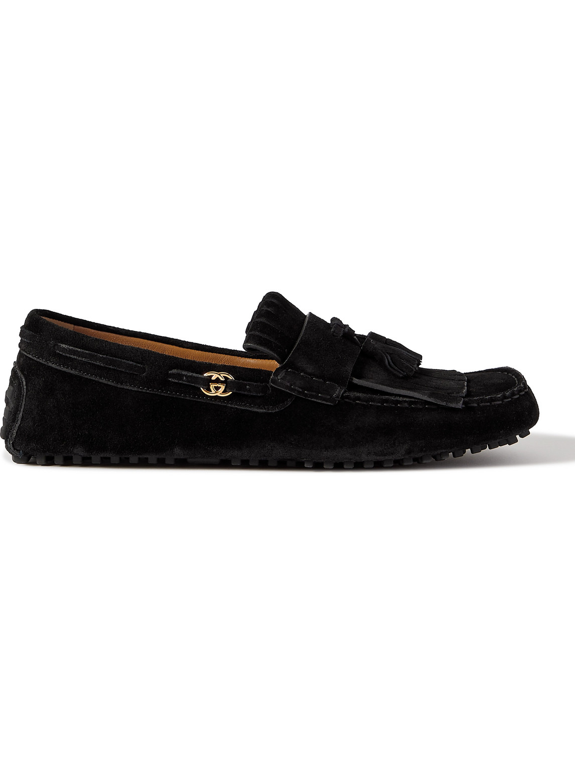 Gucci Ayrton Kilty Suede Tasselled Driving Shoes In Black